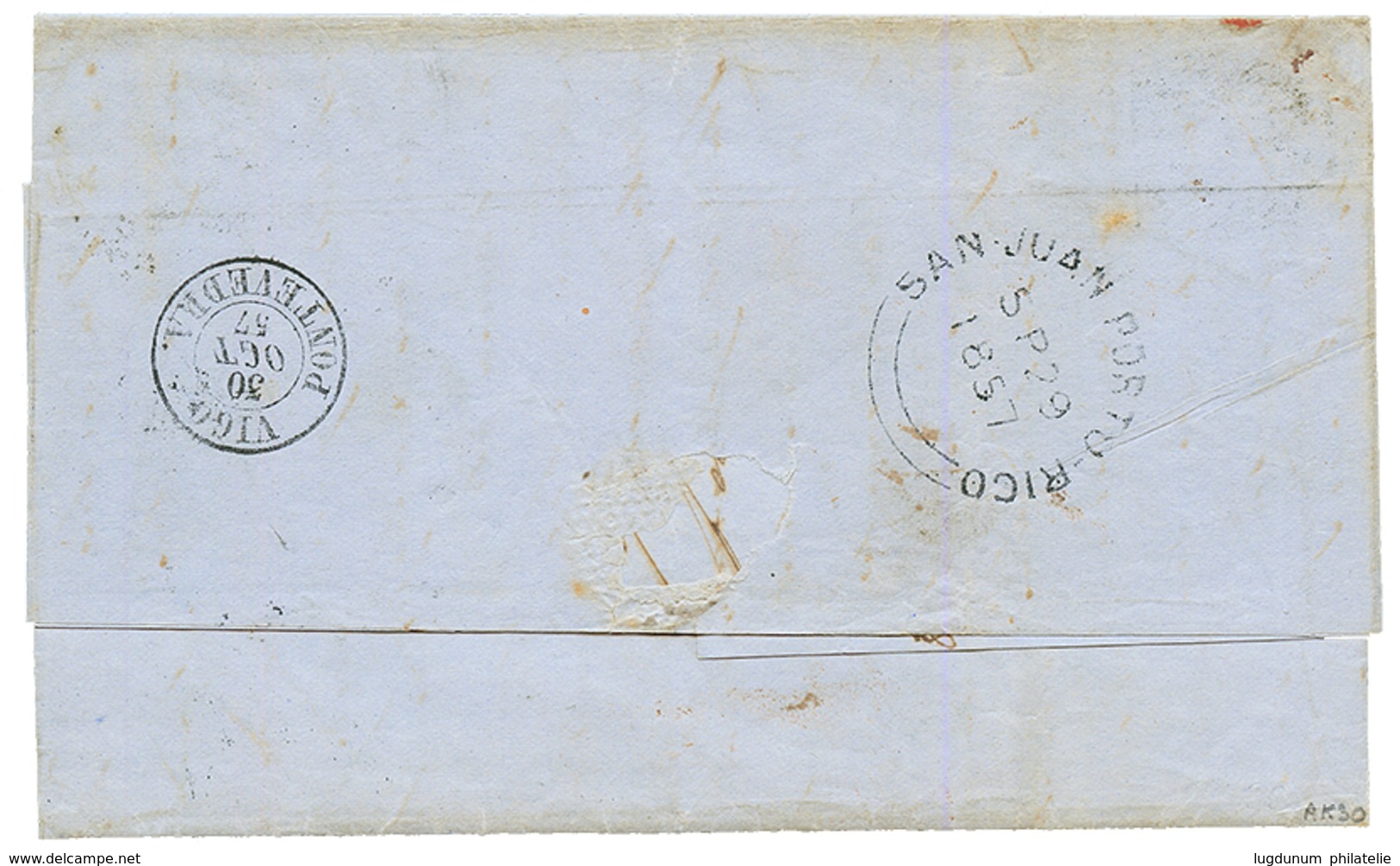 1857 CROWN CIRCLE PAID AT SAN JUAN PORTO RICO On Entire Letter To VIGO (SPAIN). Superb. - Andere & Zonder Classificatie