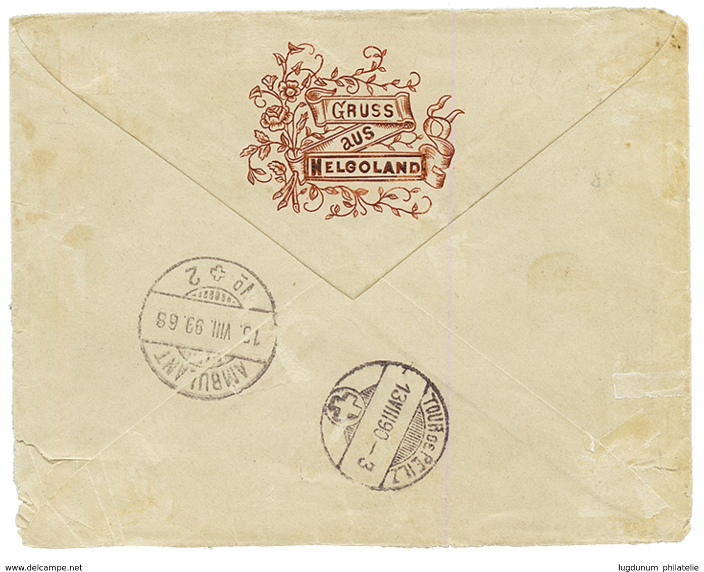 HELIGOLAND : 1890 Mixt HELIGOLAND 1 1/2p + GERMANY 20pf Canc. HELIGOLAND On Envelope (Printed GRUSS AUS HELIGOLAND On Re - Altri & Non Classificati