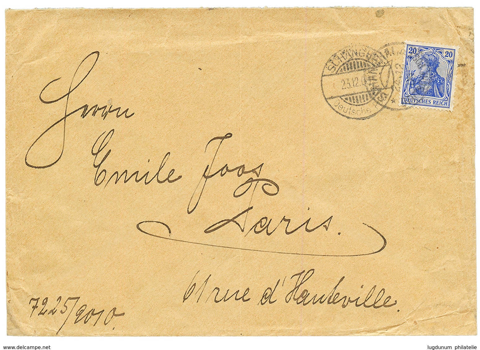 CHINA - BOXER Rebellion : 1900 GERMANY 20pf(PVd) Canc. SHANGHAI DP + SHANGHAI A On Envelope To FRANCE. Vf. - Chine (bureaux)