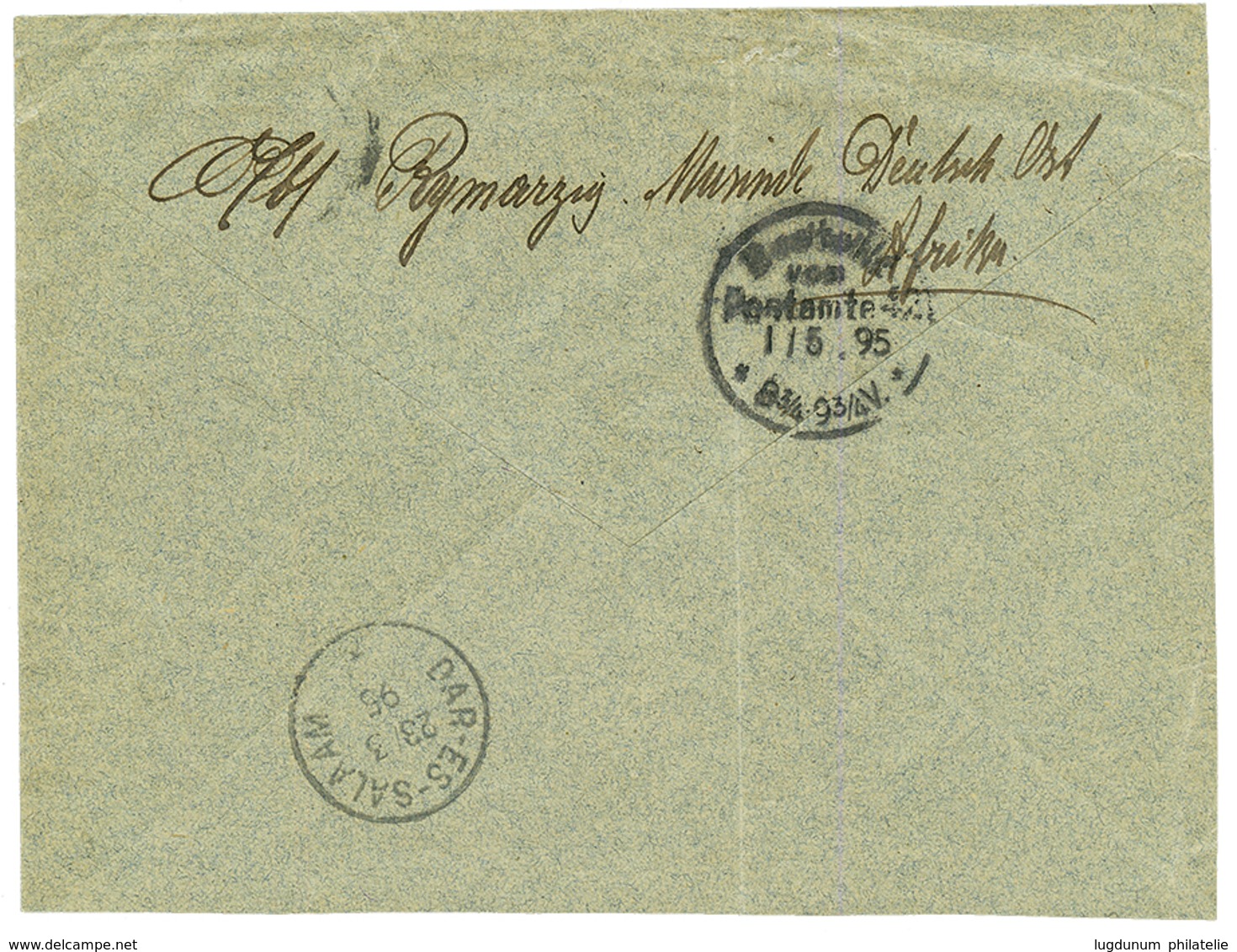 DOA - MASINDE Precursor : 1895 5p On 10pf(x2) Canc. TANGA 18.3 95 On Envelope From MASINGE To BERLIN. MASSINDE POST OFFI - Afrique Orientale