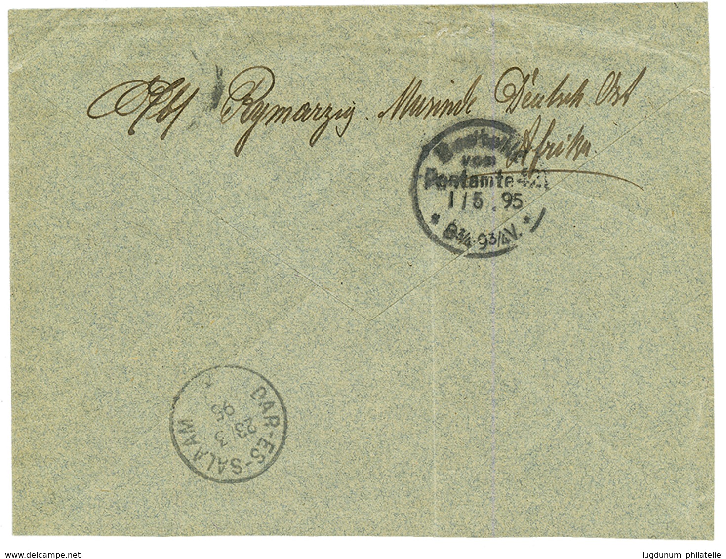 DOA - MASINDE Precursor : 1895 5p On 10pf(x2) Canc. TANGA 18.3 95 On Envelope From MASINGE To BERLIN. MASSINDE POST OFFI - Africa Orientale Tedesca