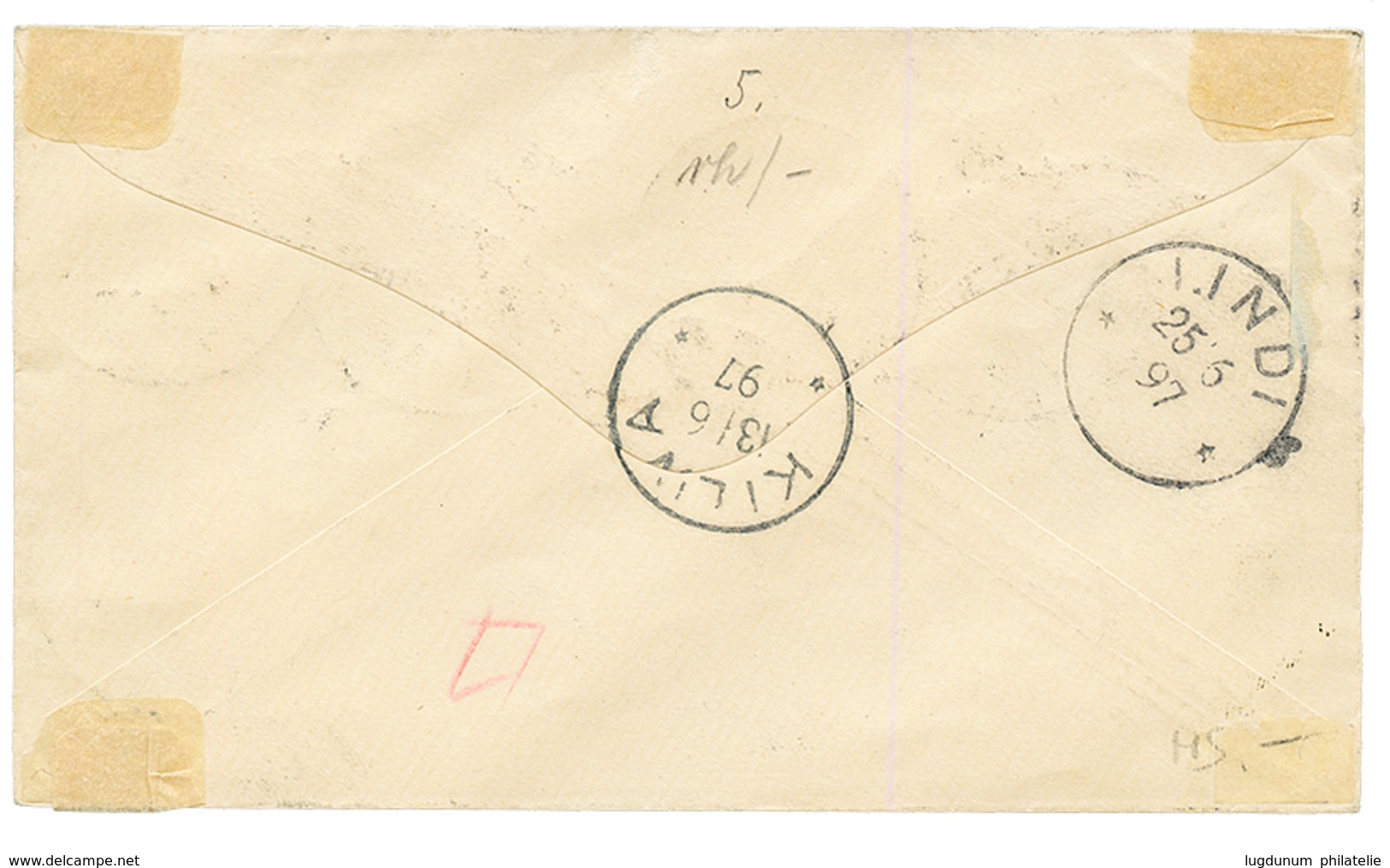 DOA : 1897 25p On 50pf(x4) Canc. MOHORRO On REGISTERED Envelope To LINDI. Verso, KILWA + LINDI. Vvf. - Afrique Orientale