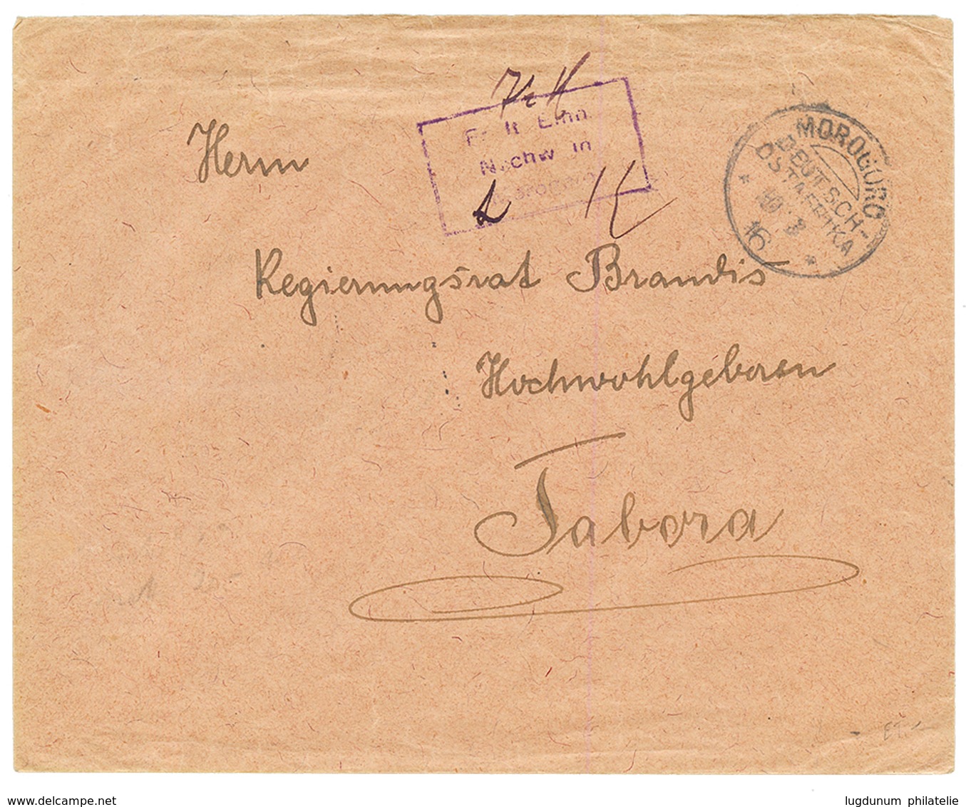 DOA : 1916 Boxed Cachet MOROGORO + Manus. Tax On Envelope To TABORA. Vf. - Duits-Oost-Afrika