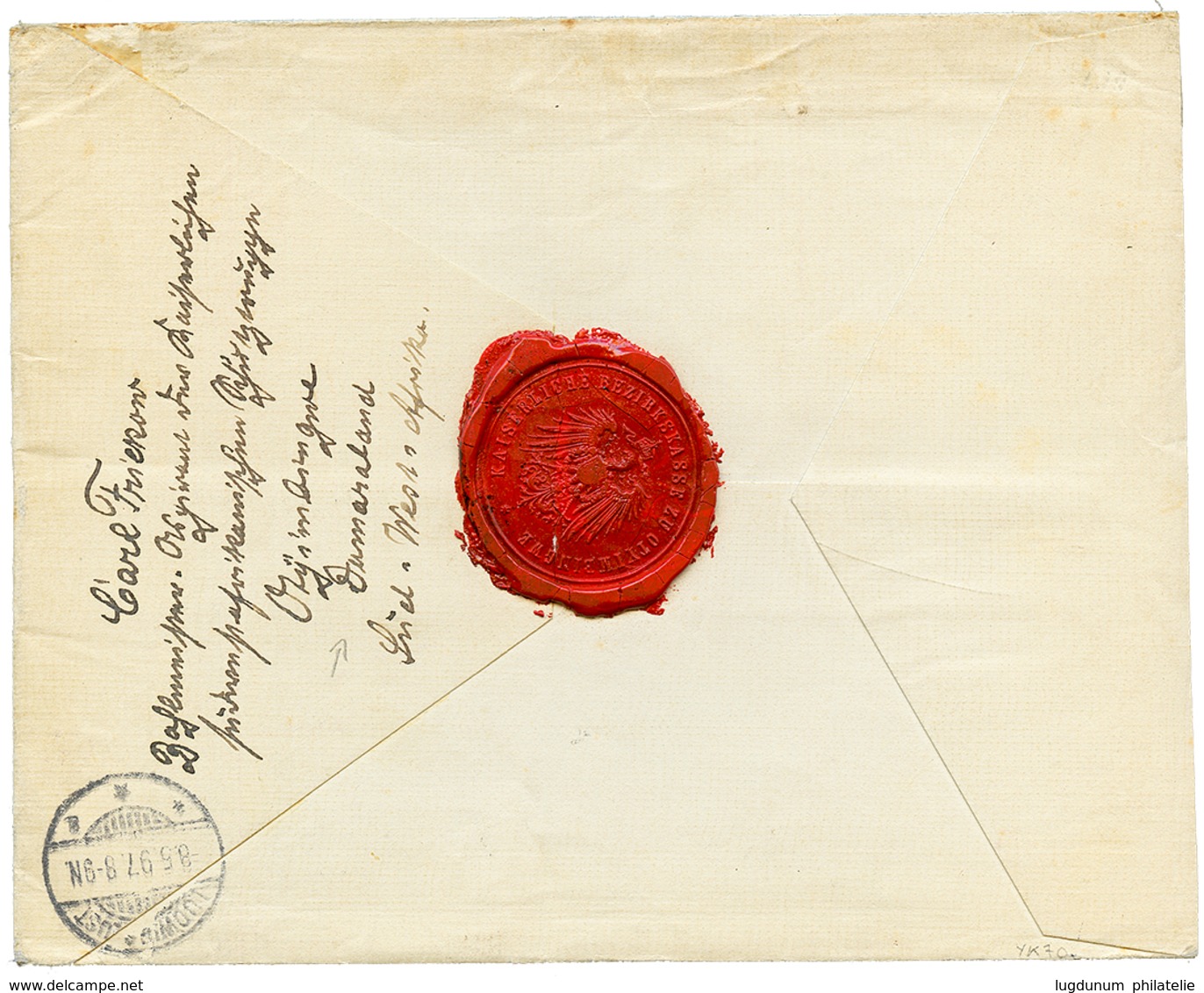 DSWA : 1897 VORLAUFER 20pf + 50pf(x2) Pen Cancel + OTJIMBINGUE On REGISTERED Envelope From "DAMARALAND" To GERMANY. Vers - Deutsch-Südwestafrika