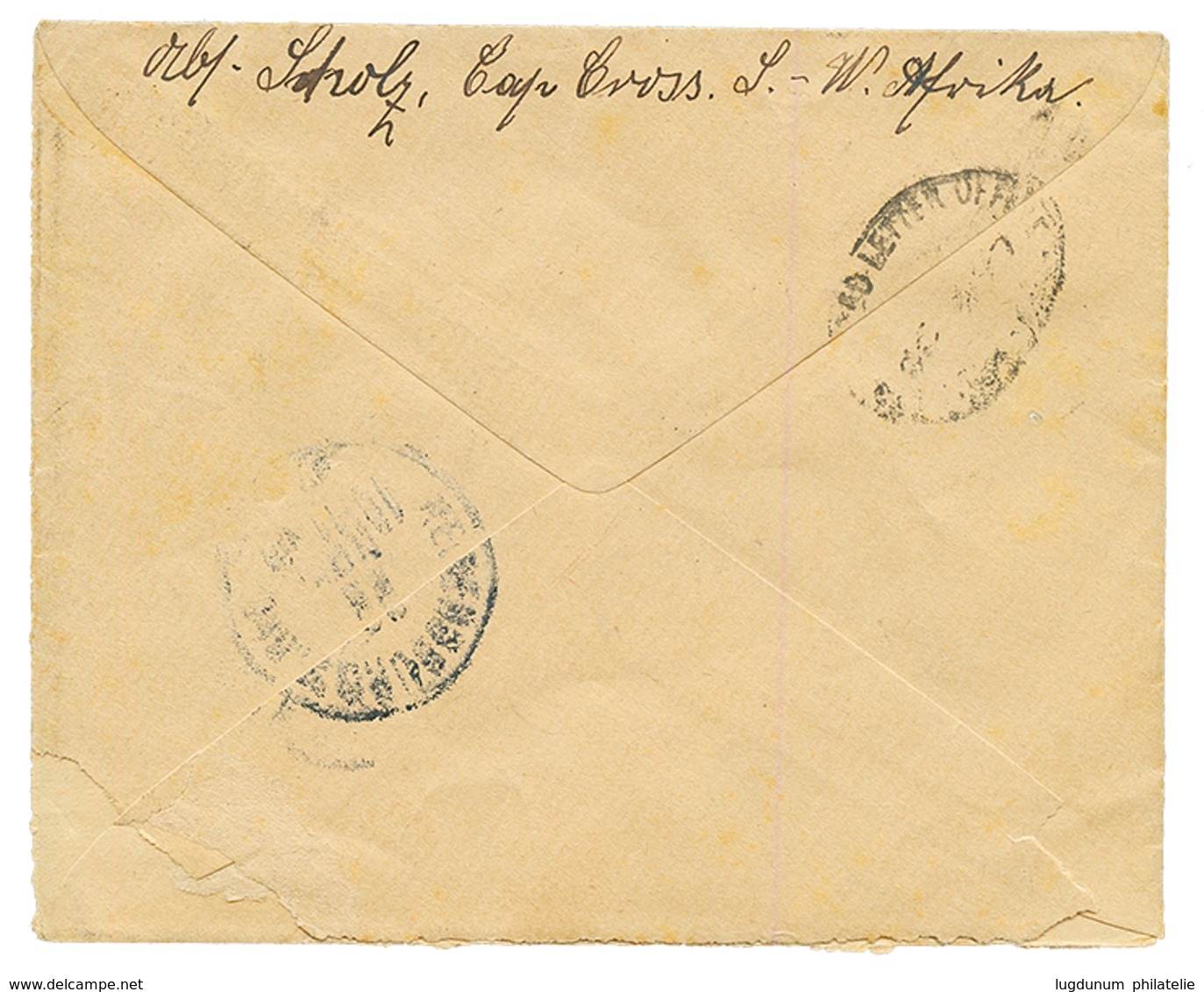 DSWA : 1897 20pf(x2) Canc. CAP CROSS On REGISTERED Envelope To BAVARIA. Superb. - África Del Sudoeste Alemana