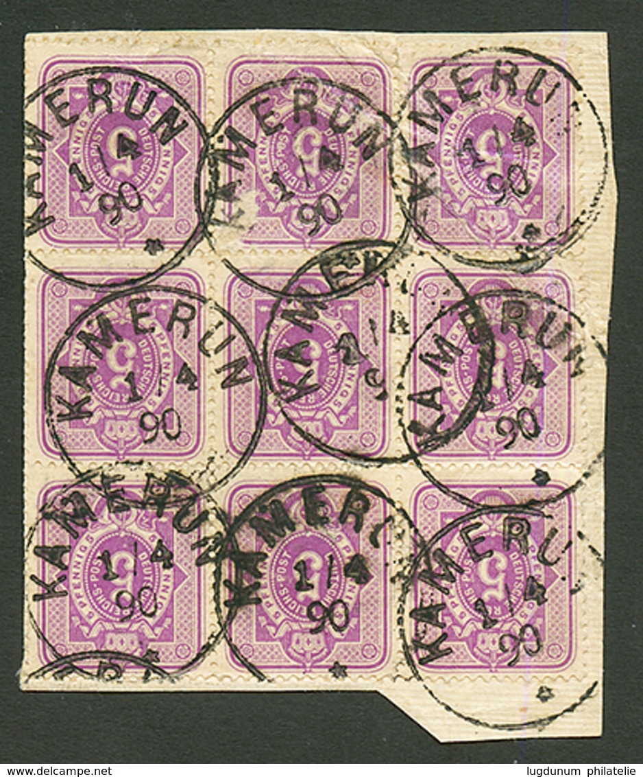 CAMEROONS : VORLAUFER 5pf(V40II) Block Of 9 Canc. KAMERUN On Piece. Small Faults (see Certificate). STEUER Certificate ( - Camerún