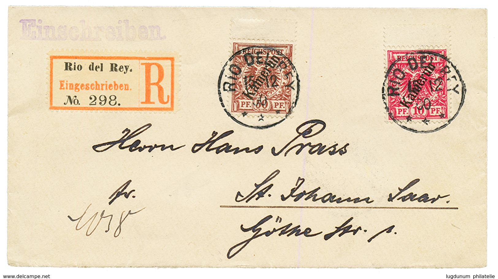 "RIO DEL REY" : 1900 10pf + 50pf Canc. RIO DEL REY On REGISTERED Envelope To GERMANY. Superb. - Cameroun