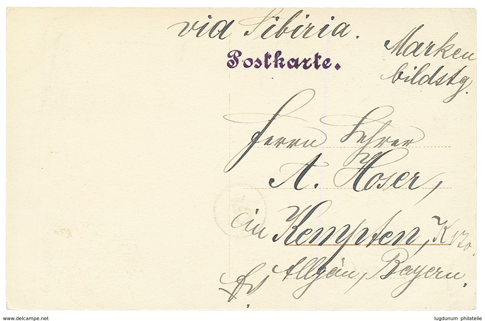 CAROLINES : GERMANY 10pf Canc. PALAU In Violet On Card Via SIBERIA (!) To GERMANY. Rare On GERMANIA. Vf. - Karolinen