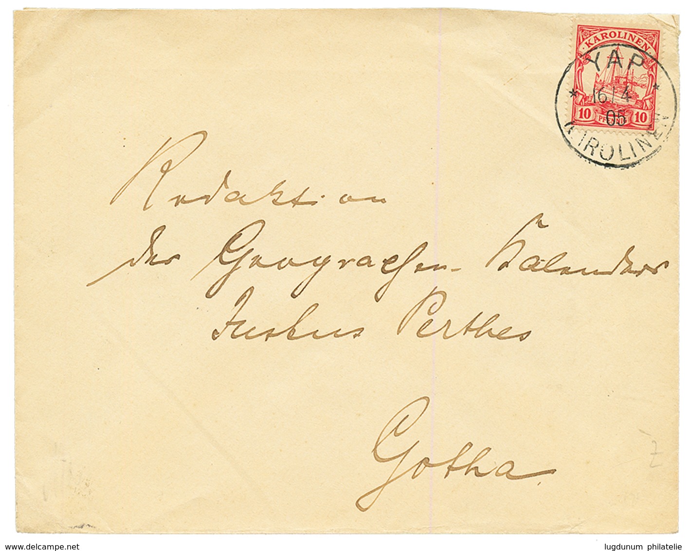 CAROLINES : 1905 10pf Canc. YAP KAROLINEN On Envelope To GERMANY. Superb. - Carolines