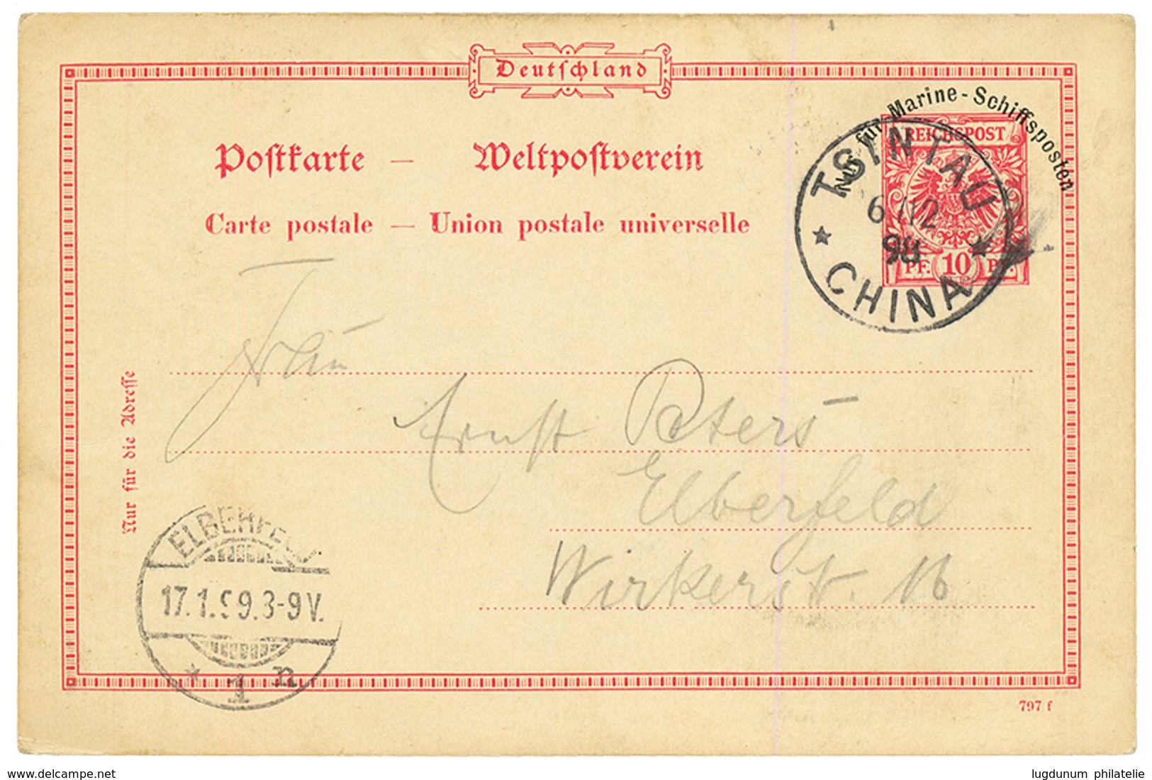 KIAUTSCHOU - VORLAUFER : 1898 GERMANY 10pf "FUR MARINE SCHIFFSPOSTEN"' Canc. TSINTAU CHINA. Vvf. - Kiautschou