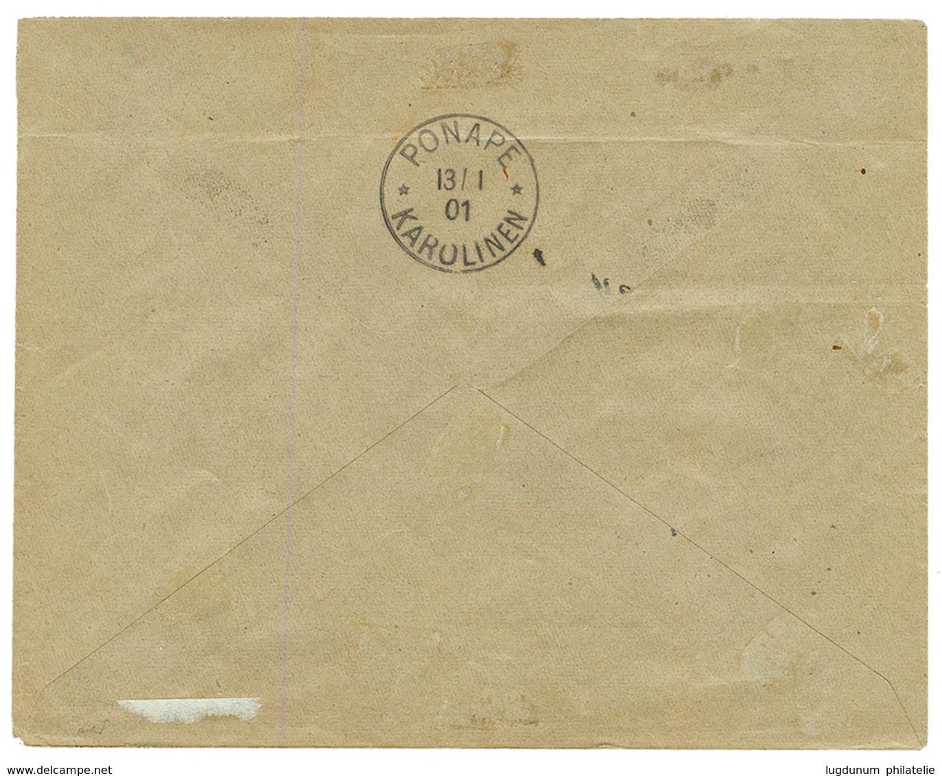 MARSHALL ISLANDS : 1900 Bisect 50pf (n°12) Canc. JALUIT On REGISTERED Envelope To PONAPE. Verso, PONAPE 13.1.01. Philate - Isole Marshall