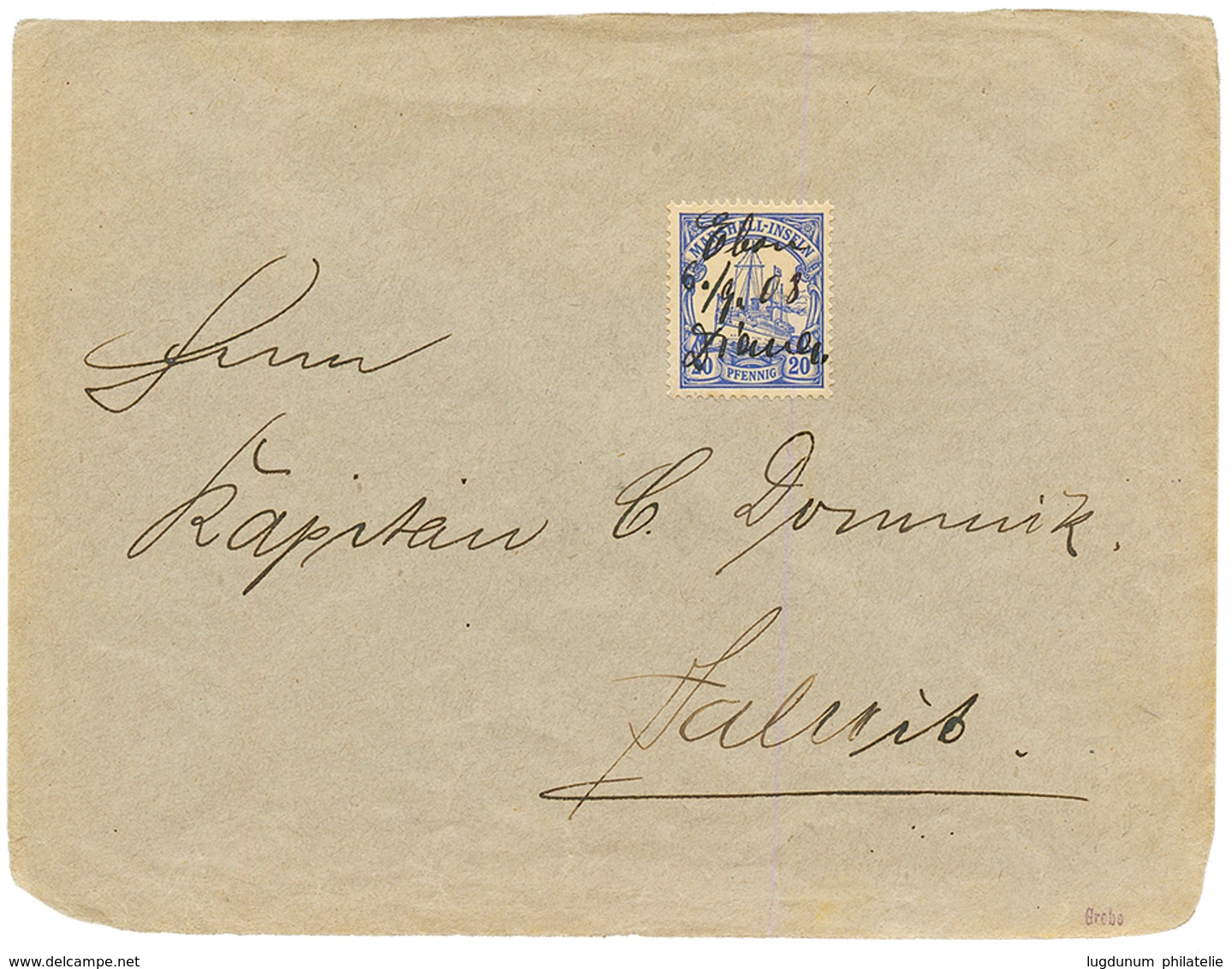 MARSHALL - ATOLL POST : 1908 20pf Pen Cancel. On Envelope To JALUIT. Signed GROBE. Superb. - Isole Marshall