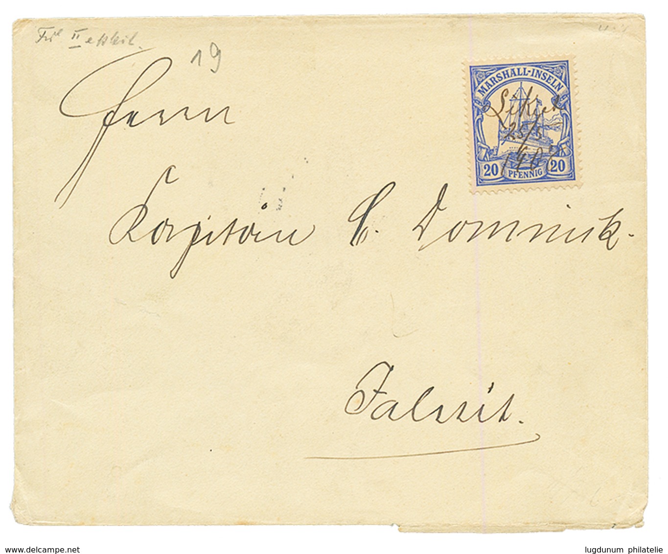 MARSHALL - ATOLL POST : 1908 20pf Pen Cancel. On Envelope To JALUIT. Superb. - Marshall