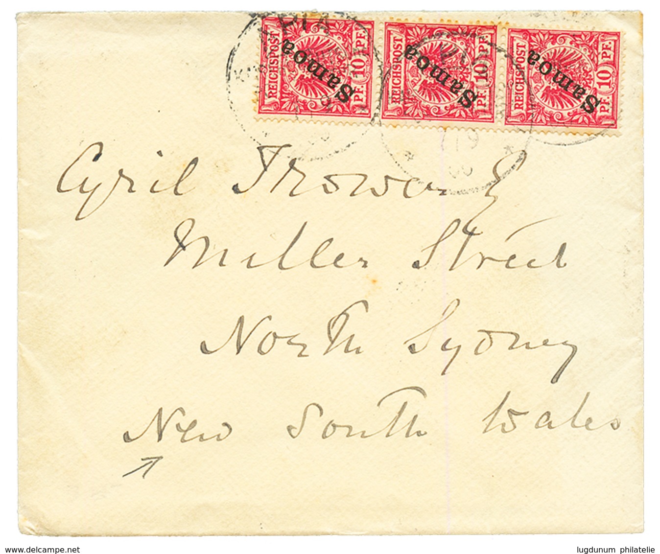 SAMOA : 1900 10pf(x3) Canc. APIA On Envelope To NEW SOUTH WALES. Verso, NORTH SYDNEY Cds. Vf - Samoa