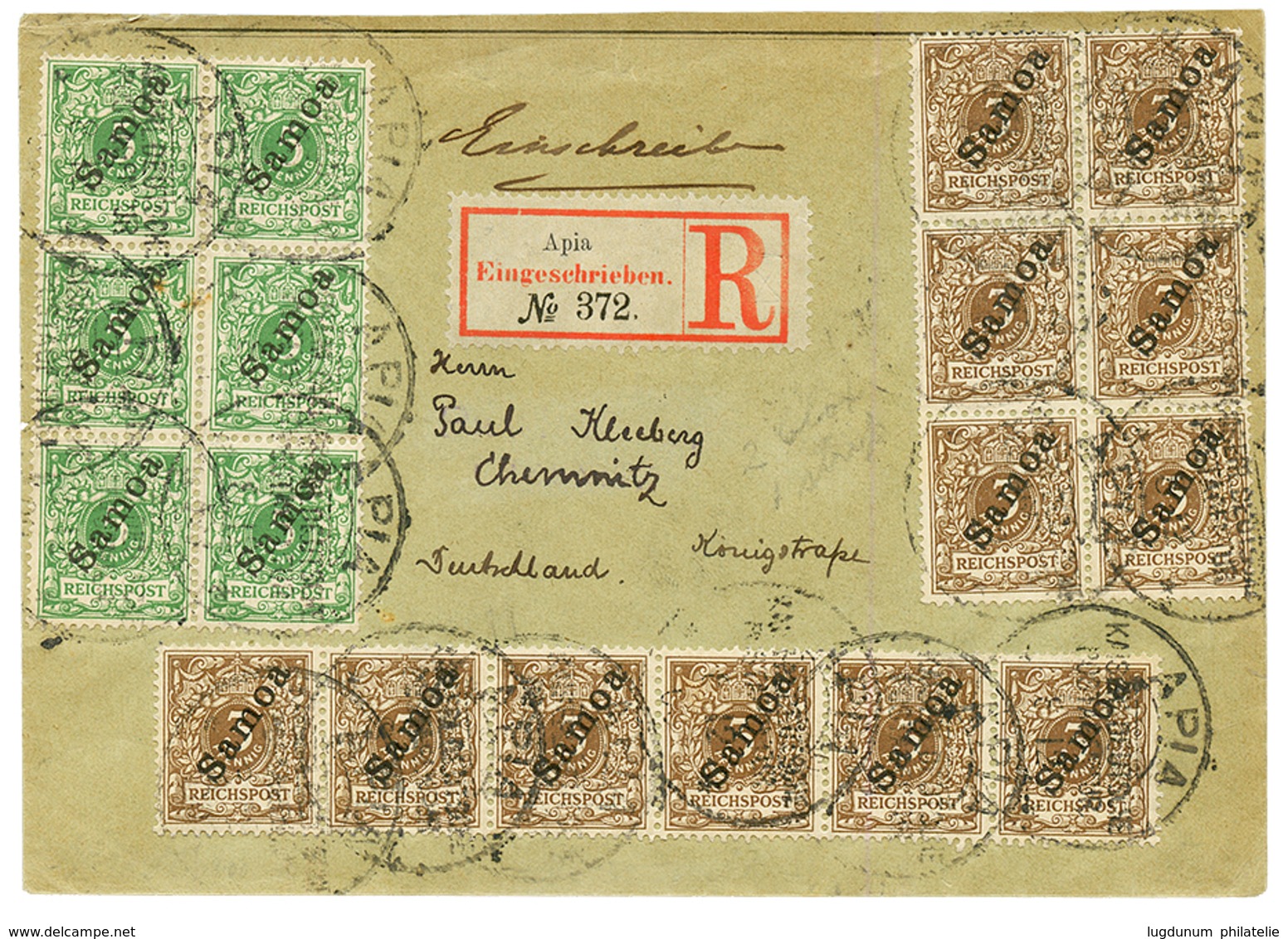 SAMOA : 3pf Block Of 6 + 3pf Strip Of 6 + 5pf Block Of 6 Canc. APIA On REGISTERED Envelope (reduced At Top) To GERMANY.  - Samoa