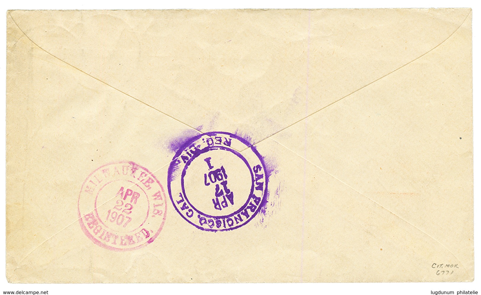 SAMOA : 1907 10pf + 30pf Canc. APIA On REGISTERED Envelope Via SAN FRANCISCO To MILWAUKEE (USA). Vvf. - Samoa