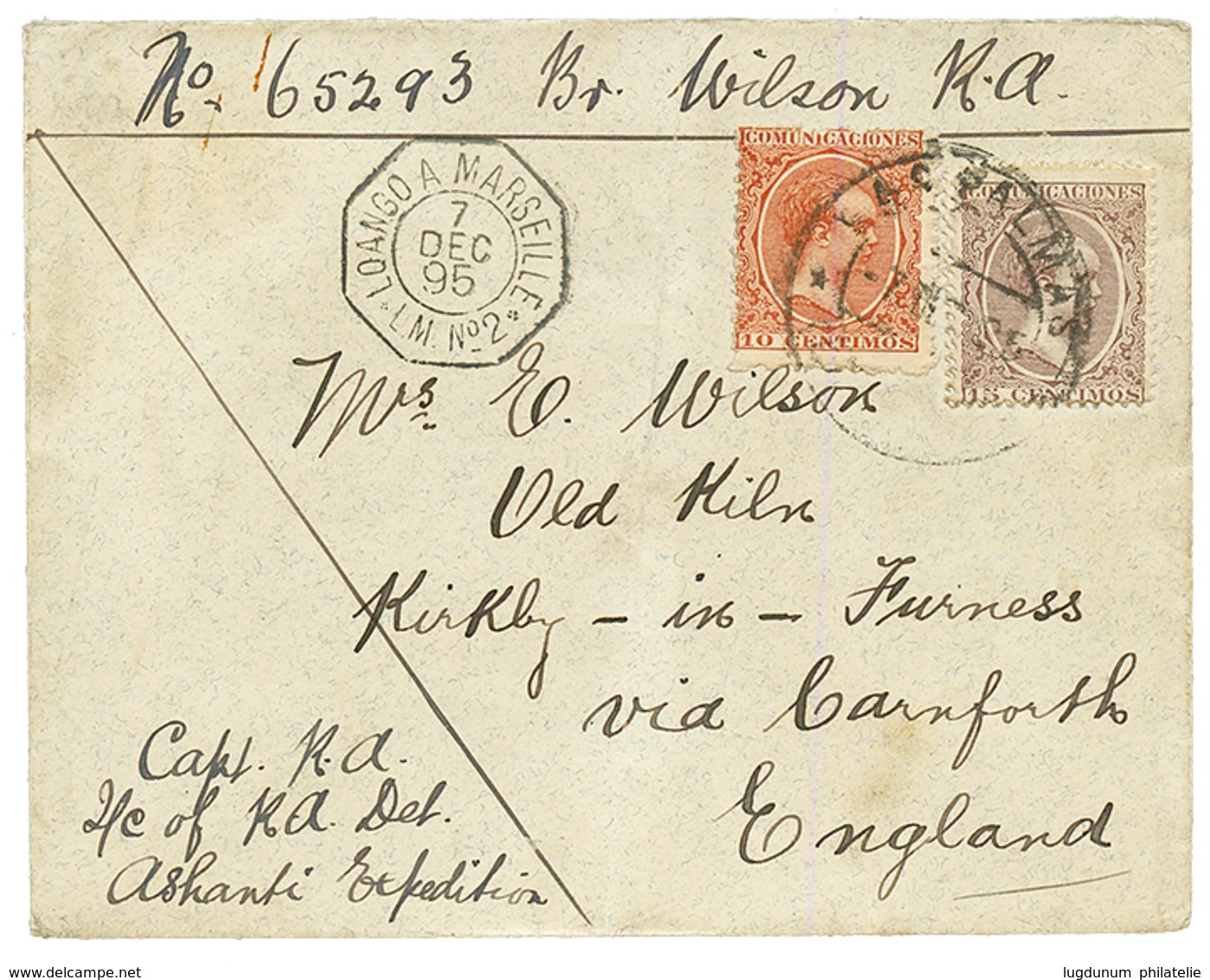 GOLD COAST - ASHANTI Expédition Via CANARY Islands : 1895 SPAIN 10c + 15c Canc. LAS PALMAS CANARIAS + "CAPt R.A/ Of Det. - Costa D'Oro (...-1957)