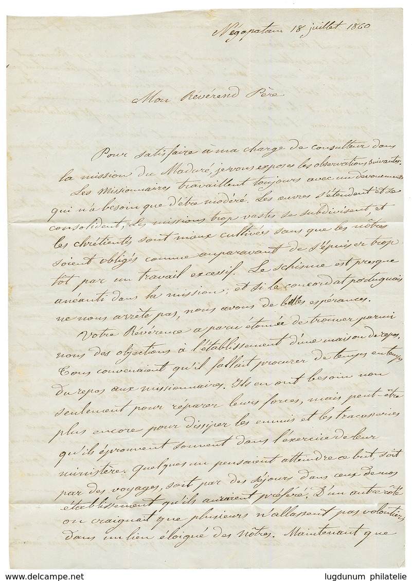 "KARIKAL" : 1860 French Cachet BUREAU DE KARIKAL + "7" Tax Marking On Entire Letter Datelined "NEGAPATAIN" To FRANCE. GR - Autres & Non Classés