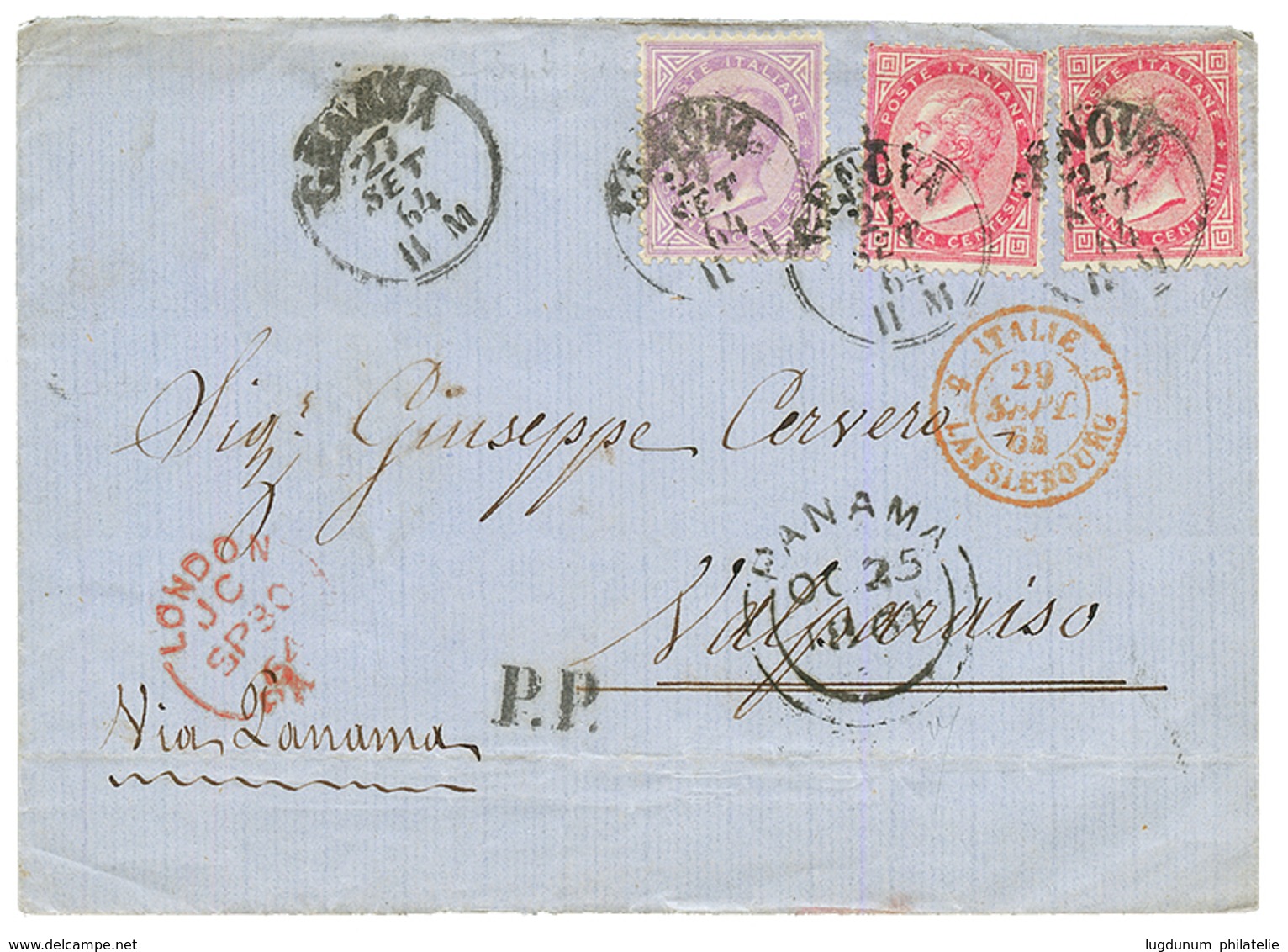 "1L 40 To CHILE" : 1864 40c(x2) + 60c Canc. GENOVA On Cover To VALPARAISO (CHILE). Vvf. - Non Classés