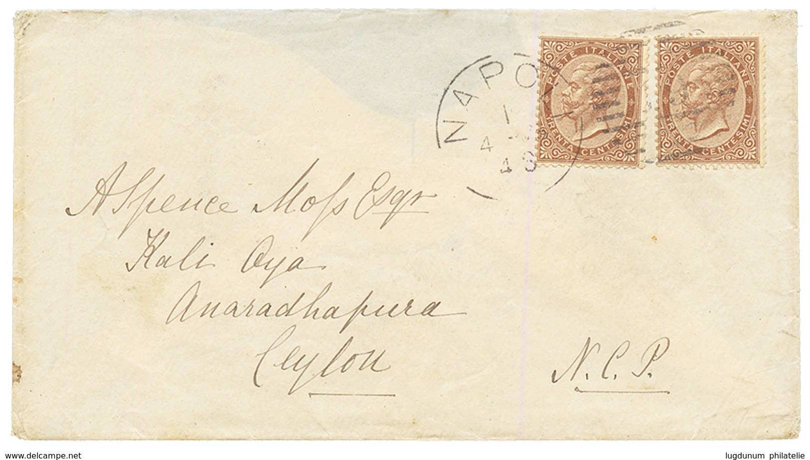 1878 ITALY 30c(x2) On Envelope From NAPOLI To ANARADHAPURA (CEYLON). RARE. Arrival Cds On Reverse. Vf. - Sin Clasificación