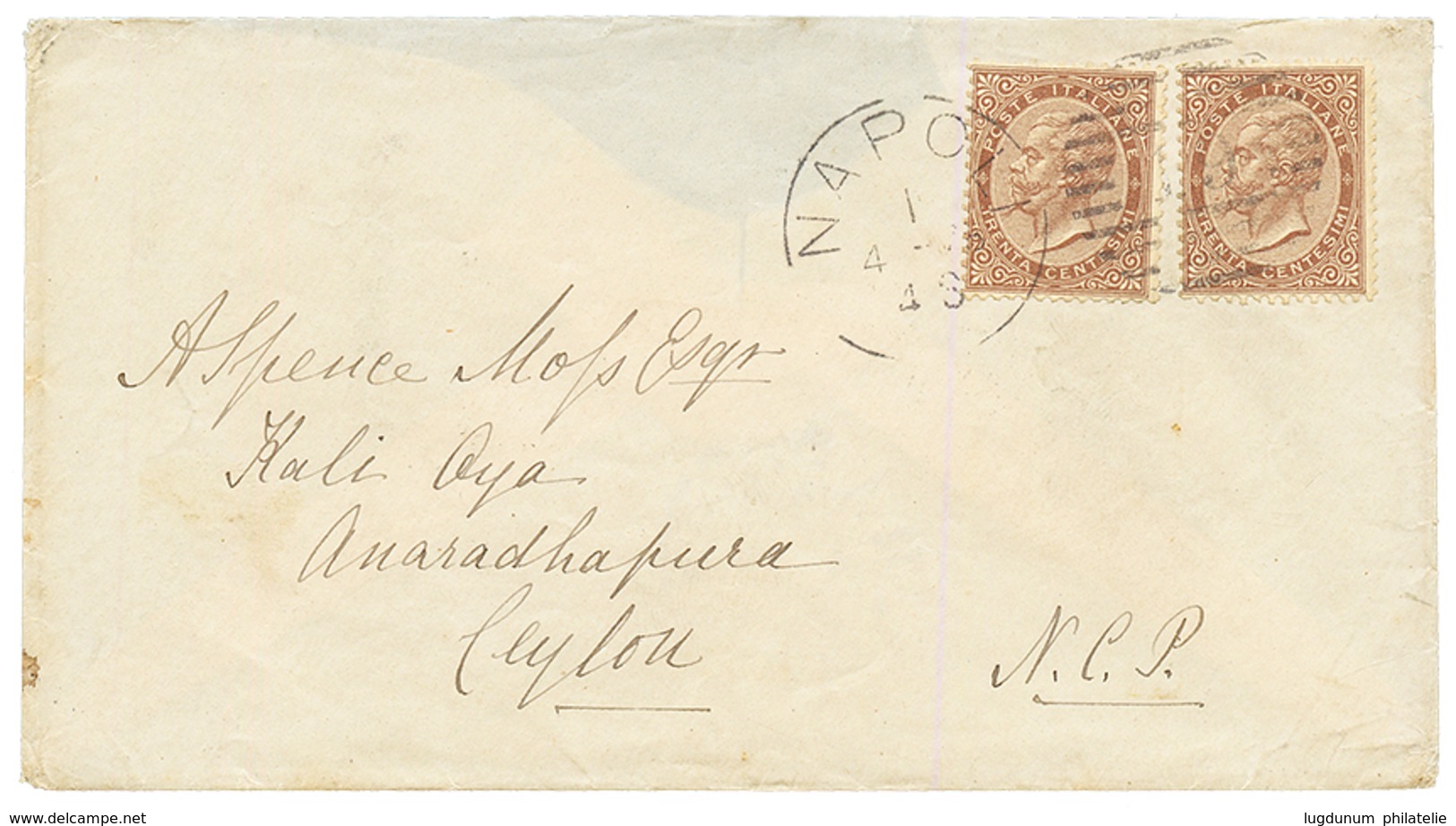 1878 ITALY 30c(x2) On Envelope From NAPOLI To ANARADHAPURA (CEYLON). RARE. Arrival Cds On Reverse. Vf. - Ohne Zuordnung