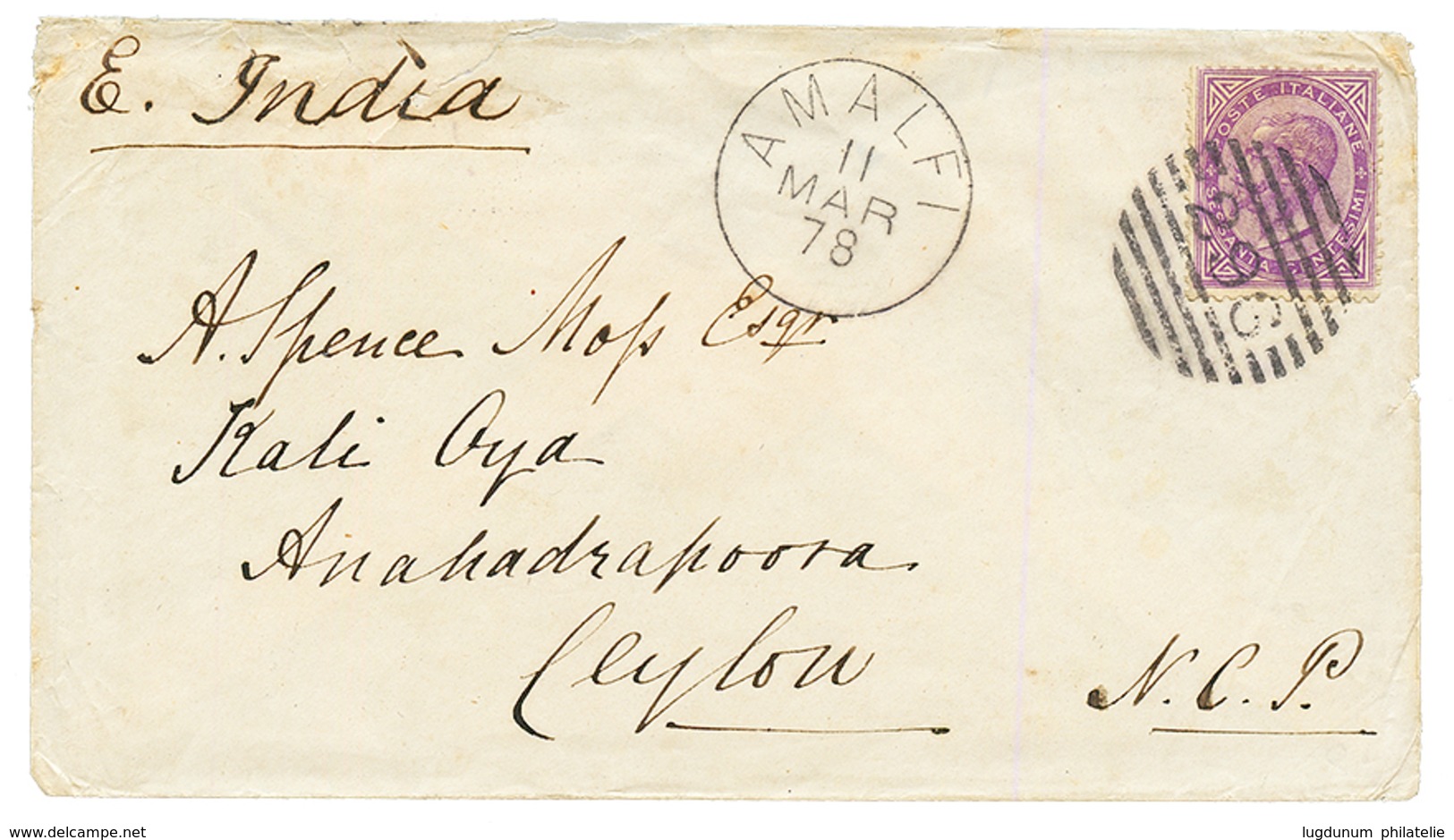 1878 ITALY 60c On Envelope From AMALFI Via BRINDISI To ANARADHAPURA (CEYLON). Arrival Cds On Reverse. Vvf. - Sin Clasificación