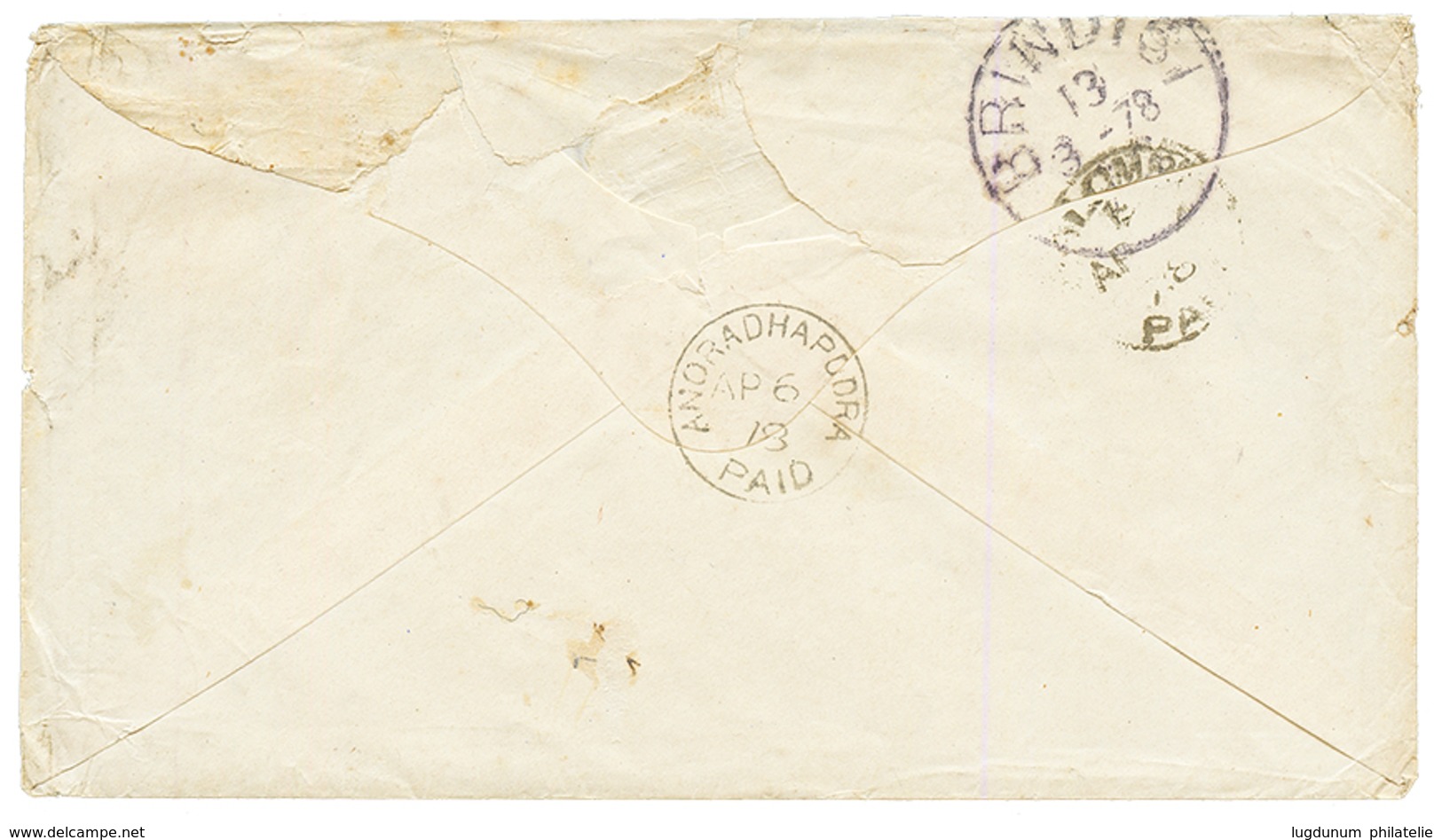 1878 ITALY 60c On Envelope From AMALFI Via BRINDISI To ANARADHAPURA (CEYLON). Arrival Cds On Reverse. Vvf. - Non Classés