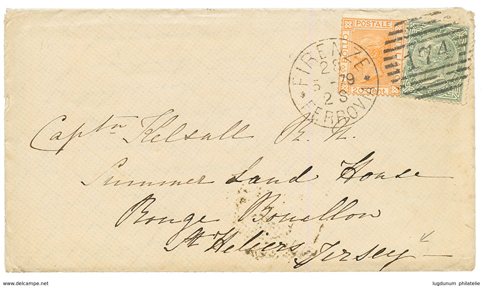 1879 5c + 20c On Envelope From FIRENZE To ST HELLIER JERSEY (CHANNEL ISLANDS). Superb. - Non Classificati