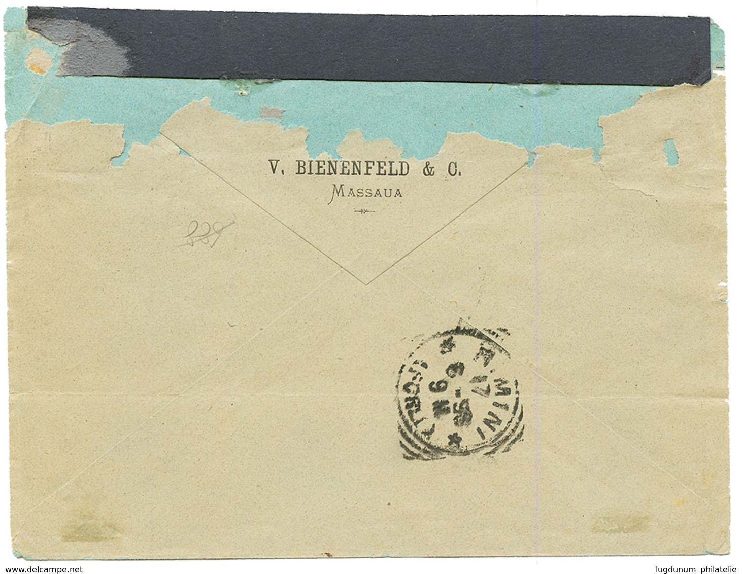 ERITREA : 1898 ERITREA 20c Canc. T.P.O Boxed POSTE ITALIANE/ MASSUA - ADEN On Envelope (fault On Reverse) To ITALY With  - Zonder Classificatie