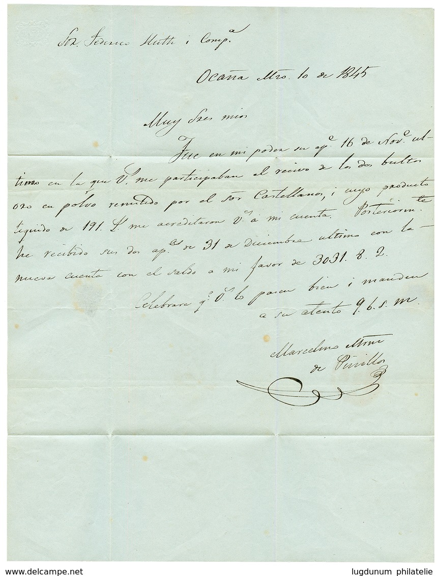 JAMAICA : 1845 OCANA FRANCA + JAMAICA SHIP LETTER On Entire Letter From OCANA (COLOMBIA) To ENGLAND. Vvf. - Jamaïque (...-1961)