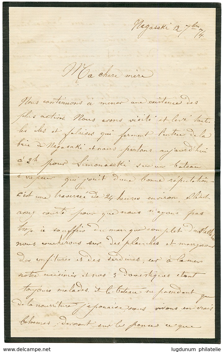 "NAGASAKI Via CHINA" : 1874 FRANCE 5c(pd) + 25c(x5) Canc. GC 5104 + SHANG-HAI CHINE On Envelope With Full Text Datelined - Autres & Non Classés