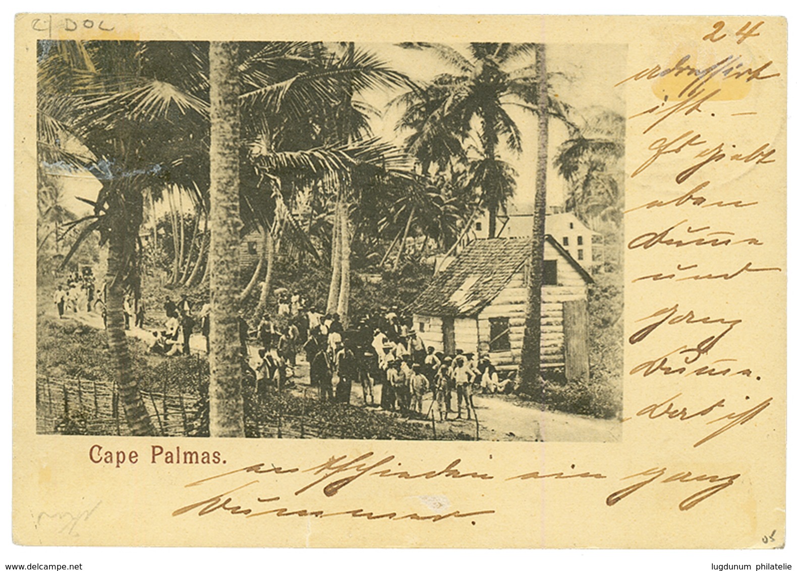 LIBERIA : 1900 LIBERIA 1c + 2c + GERMAN CAMEROONS 3pf + 25pf Canc. DEUTSCHE SEAPOST WESTAFRIKA On Card From CAPE PALMAS  - Liberia