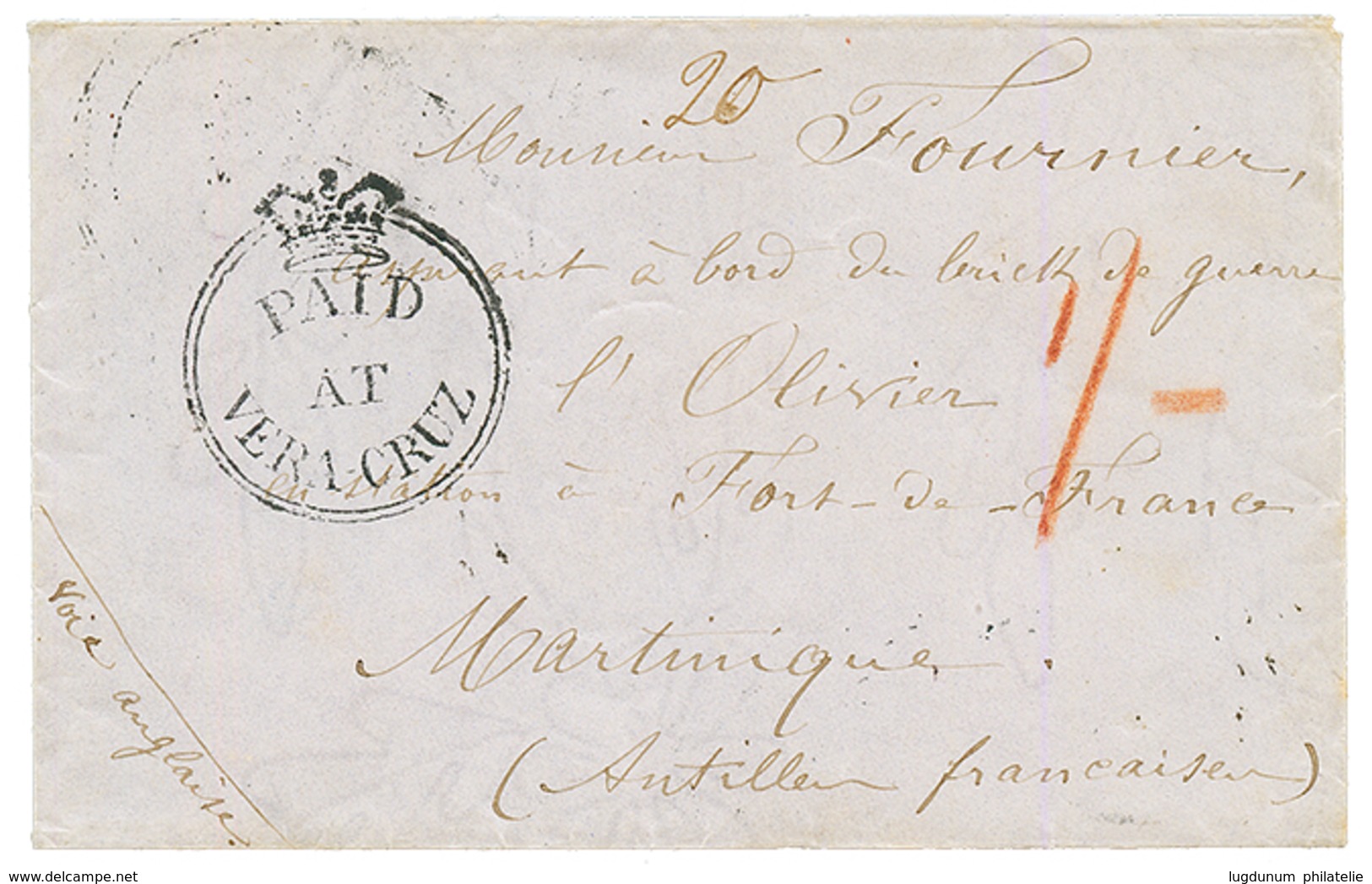 MEXICO : 1859 PAID AT VERA-CRUZ On Envelope With Text Datelined "SACRIFICIOS To FORT DE FRANCE (MARTINIQUE). Scarce. Sup - Mexico
