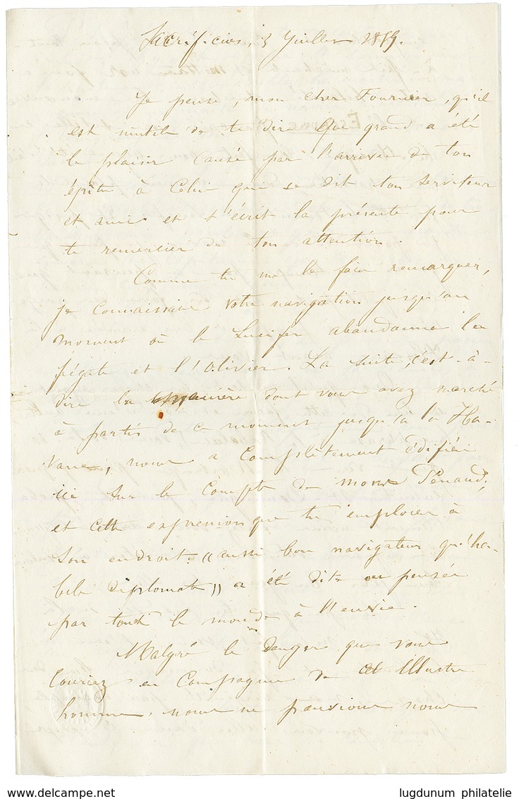 MEXICO : 1859 PAID AT VERA-CRUZ On Envelope With Text Datelined "SACRIFICIOS To FORT DE FRANCE (MARTINIQUE). Scarce. Sup - México