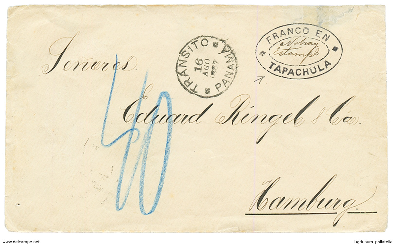 MEXICO : 1887 FRANCO EN TAPACHULA + "NOHAY ESTAMPS" + TRANSITOT PANAMA On Envelope To HAMBURG. Verso, Duplex Cds NEW YOR - Mexique