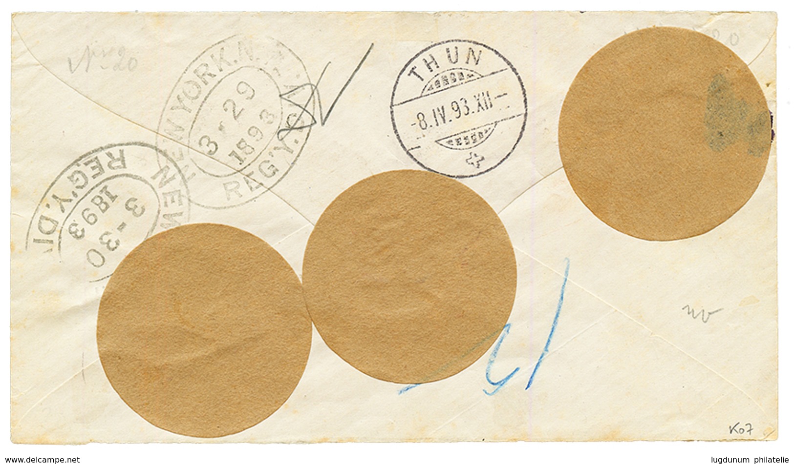 CURACAO : 1893 12 1/2c + 25c Canc. CURACAO On REGISTERED Envelope To SWITZERLAND. Vvf. - Curaçao, Nederlandse Antillen, Aruba