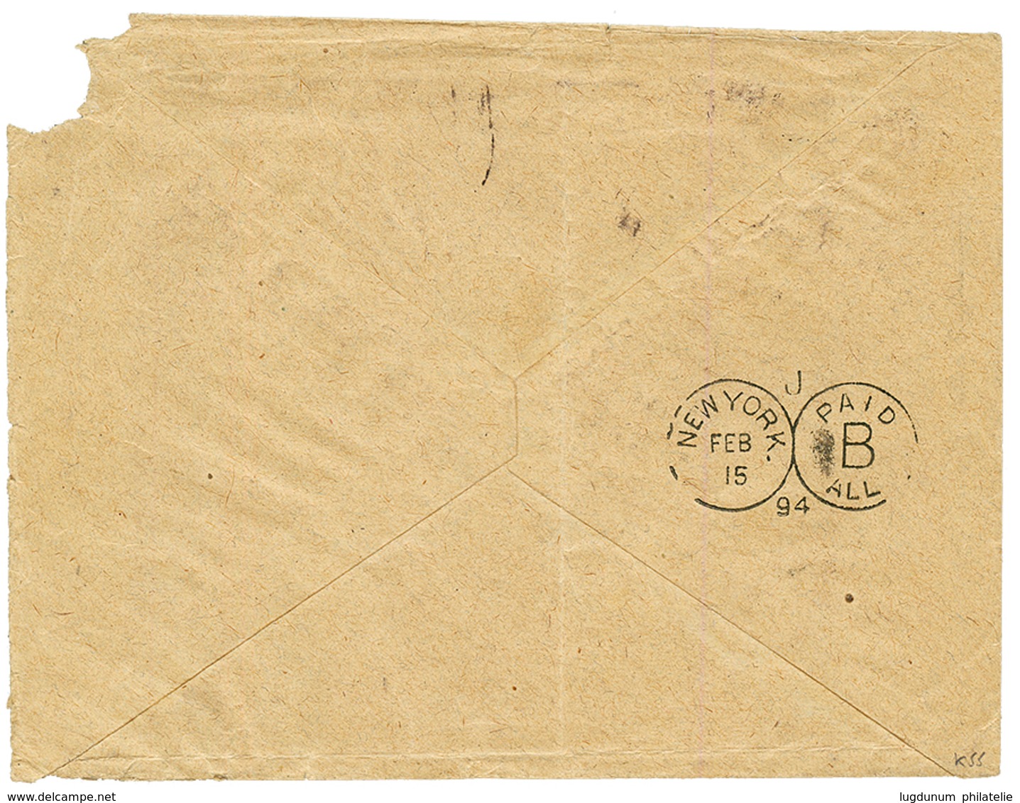 CURACAO : 1894 50c POSTAGE DUE Canc. CURACAO On Unstanped Envelope From THUN (SWITZERLAND). Tear At Right. Scarce. Vf. - Curaçao, Antille Olandesi, Aruba