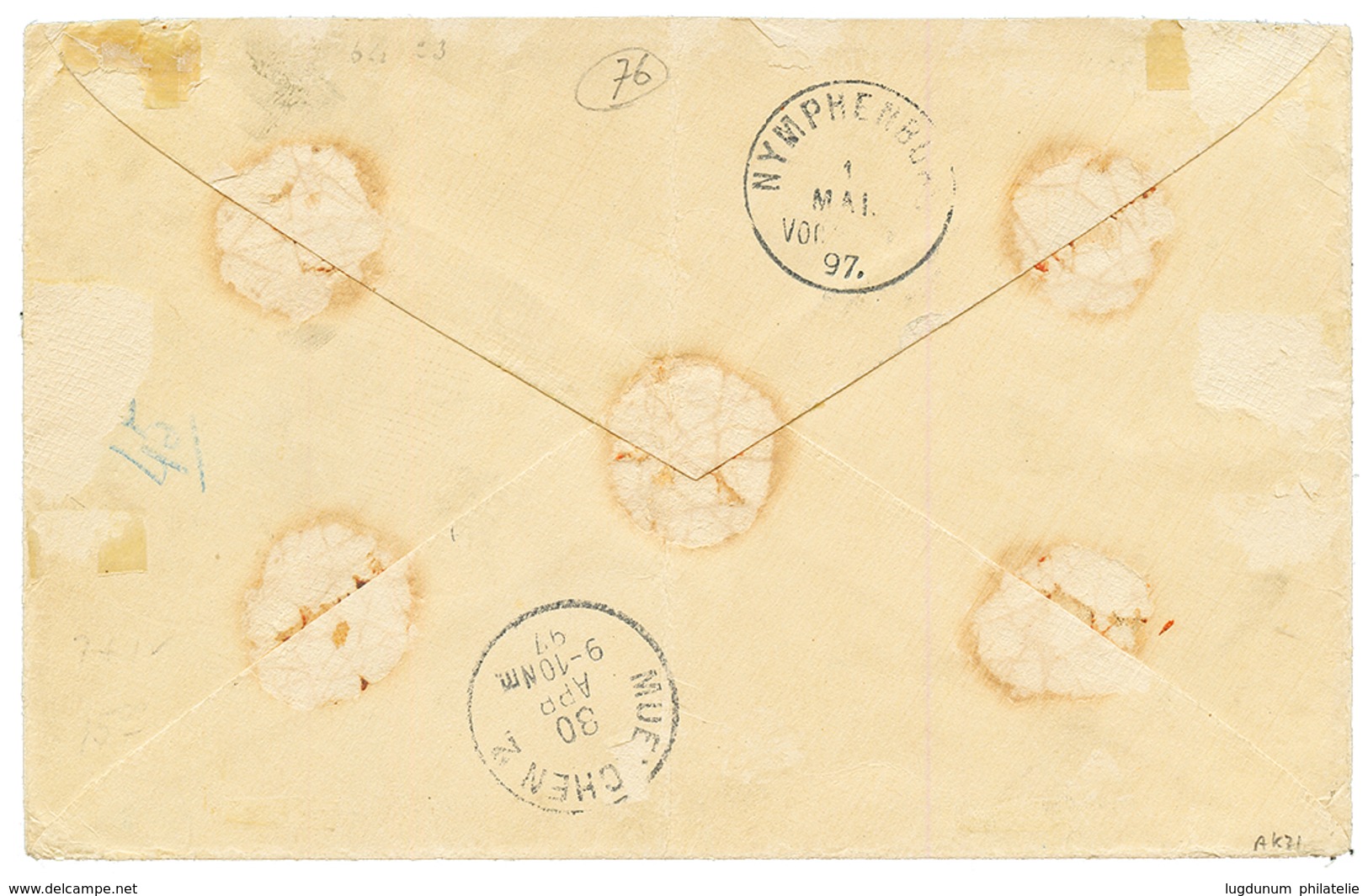 1897 1Gl50 + 2Gl50 Canc. ST EUSTATIUS On REGISTERED Envelope To BAVARIA. Very Stamps On Letters. Vvf. - Curaçao, Antilles Neérlandaises, Aruba
