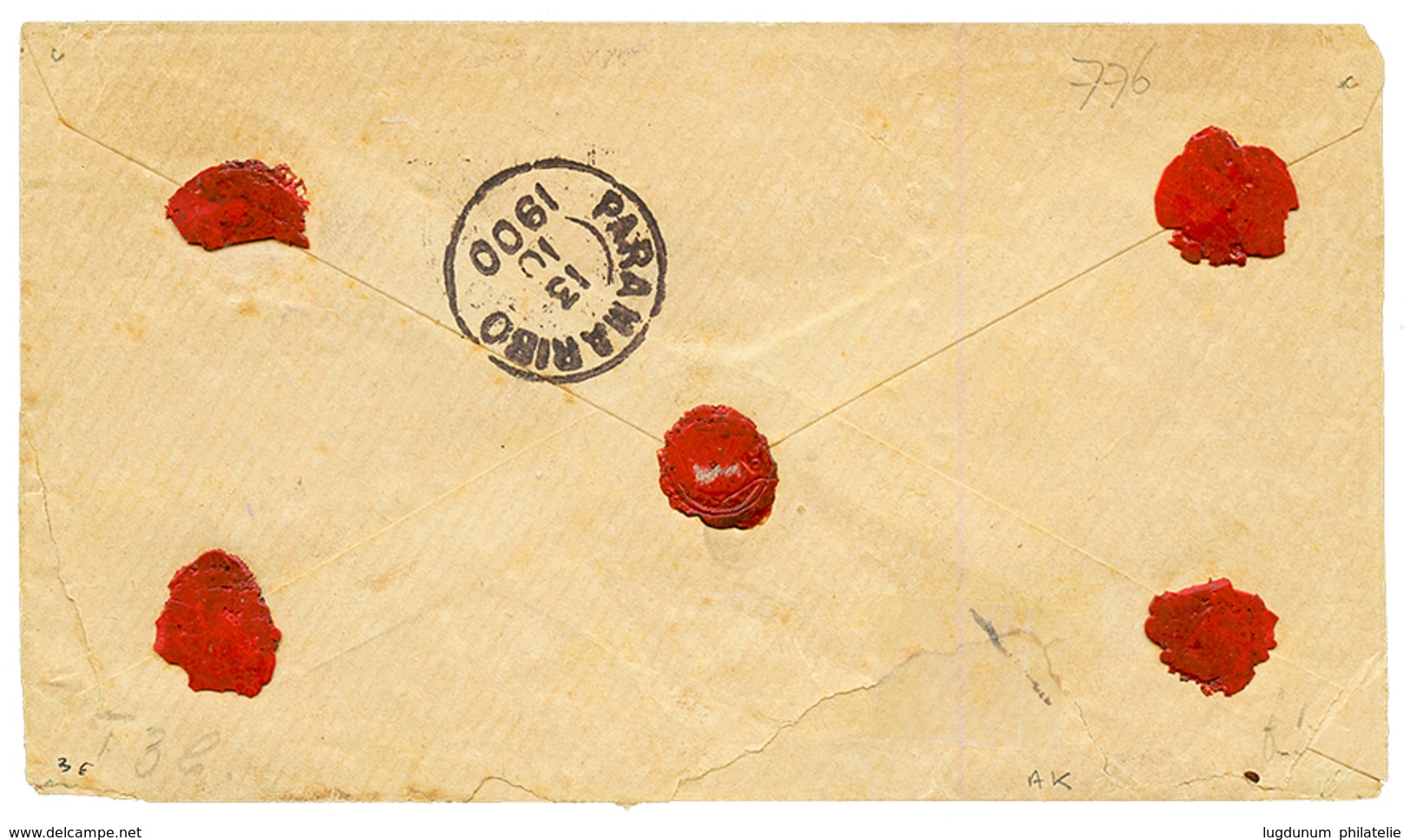 SURINAME - CORONIE : 1900 25c On 40c Canc. CORONIE On REGISTERED Envelope To PARAMARIBO. Scarce. Vvf. - Surinam ... - 1975