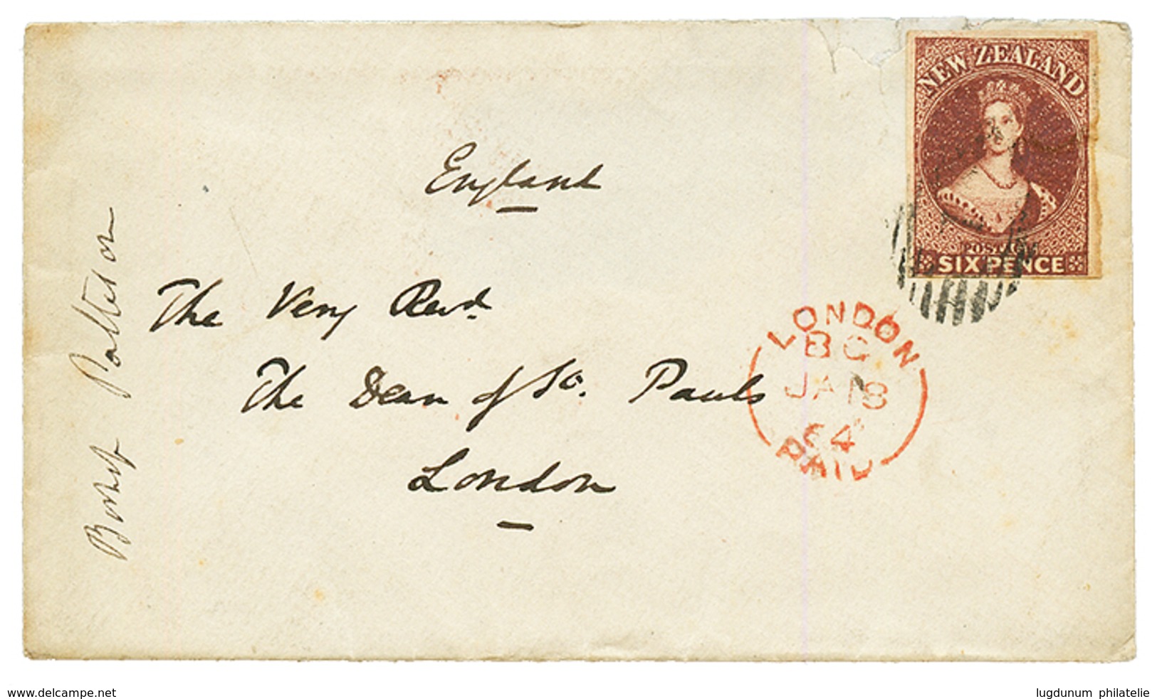 NEW ZEALAND : 1864 6d With 4 Large Margins Canc. On Envelope To ENGLAND. Vf. - Autres & Non Classés