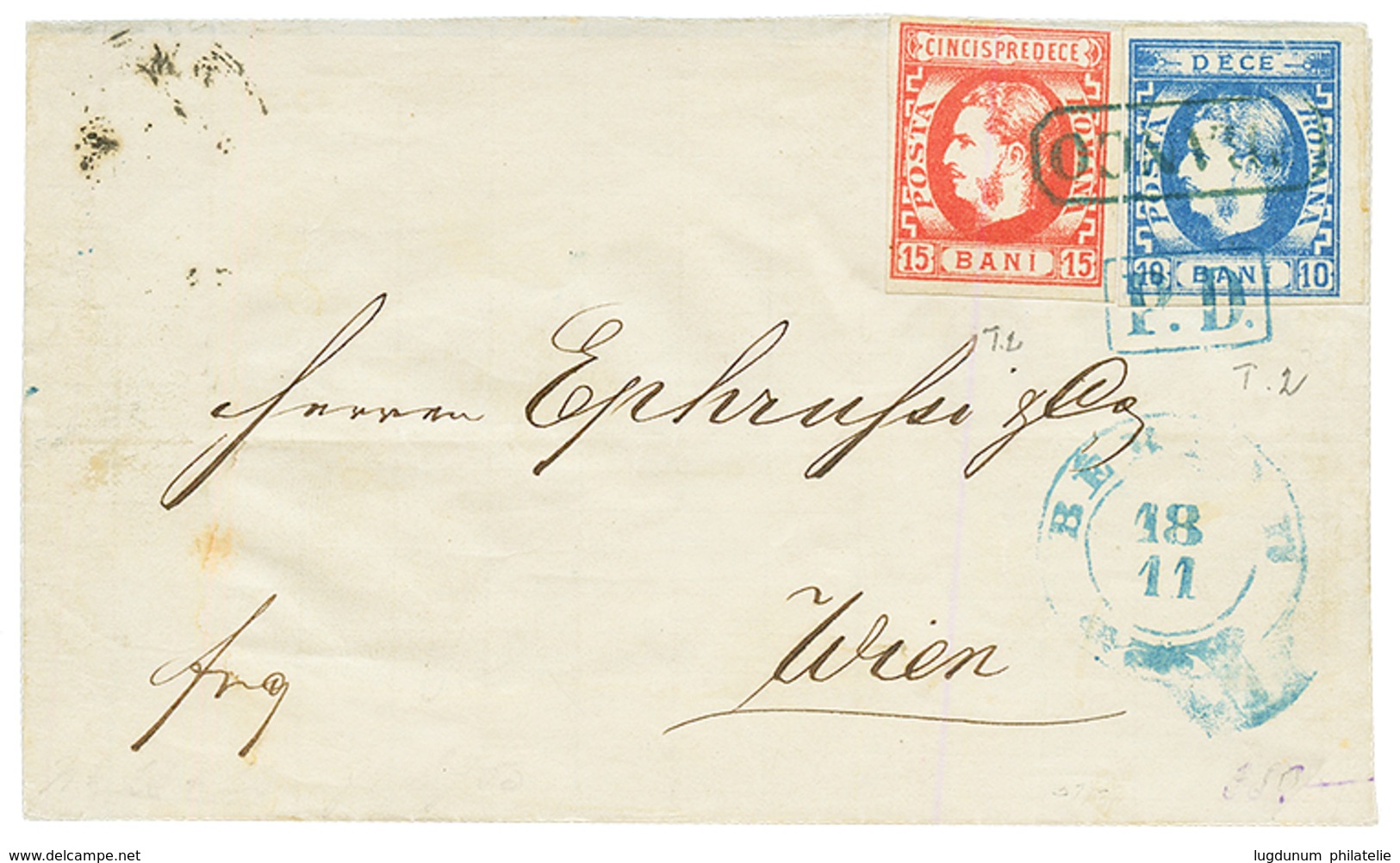 ROMANIA : 15B + 10B Canc. FRANCO + P.D On Cover (side Flap Missing) From BERLAD To WIEN. GMACH Certificate (2017). Vf. - Sonstige & Ohne Zuordnung