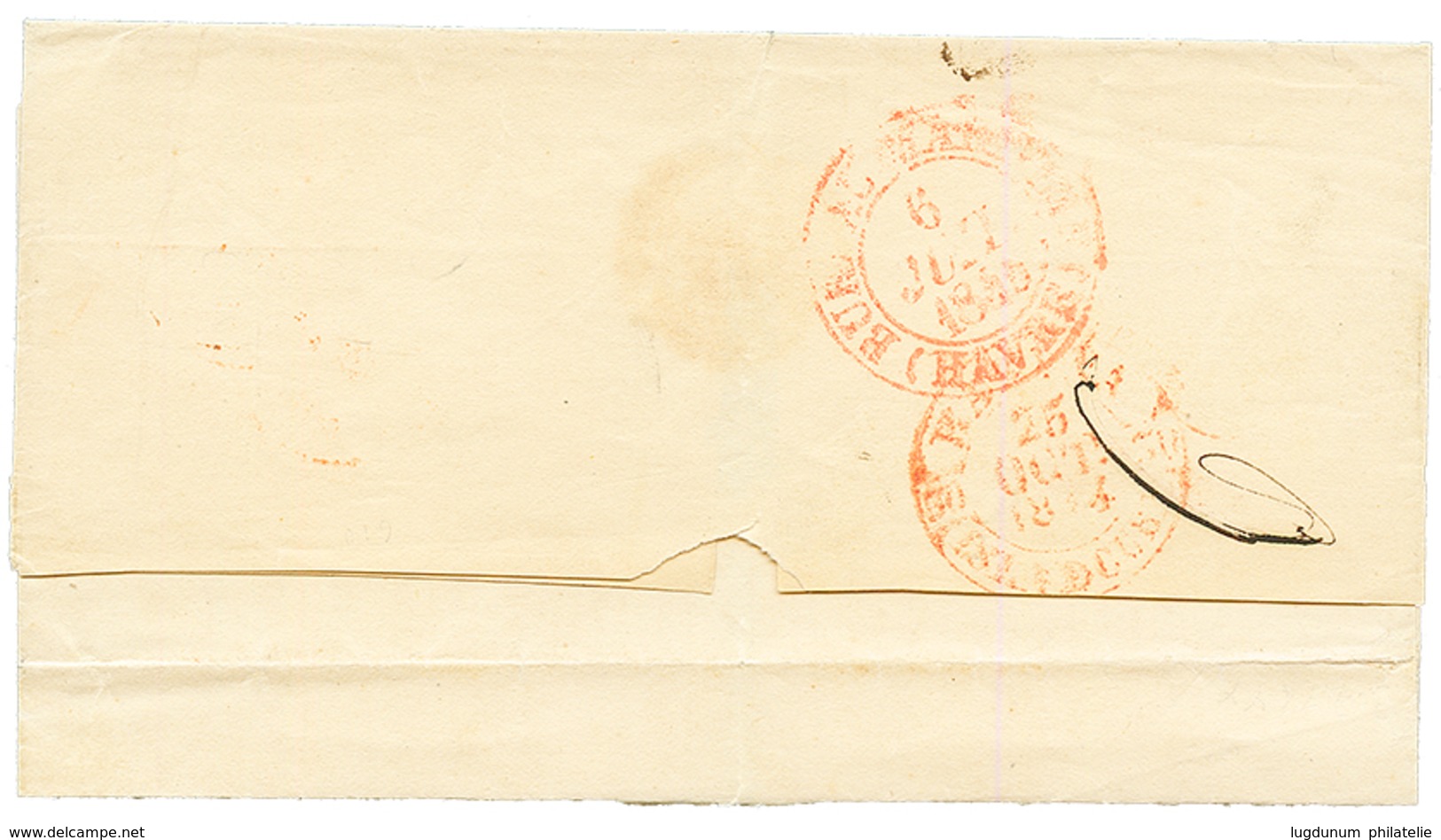 CUBA : 1844 GENEVE + P.P + SUISSE PAR FERNEX + Extremely Scarce Cachet NE In Red (unique In This Color) On Cover To HAVA - Other & Unclassified