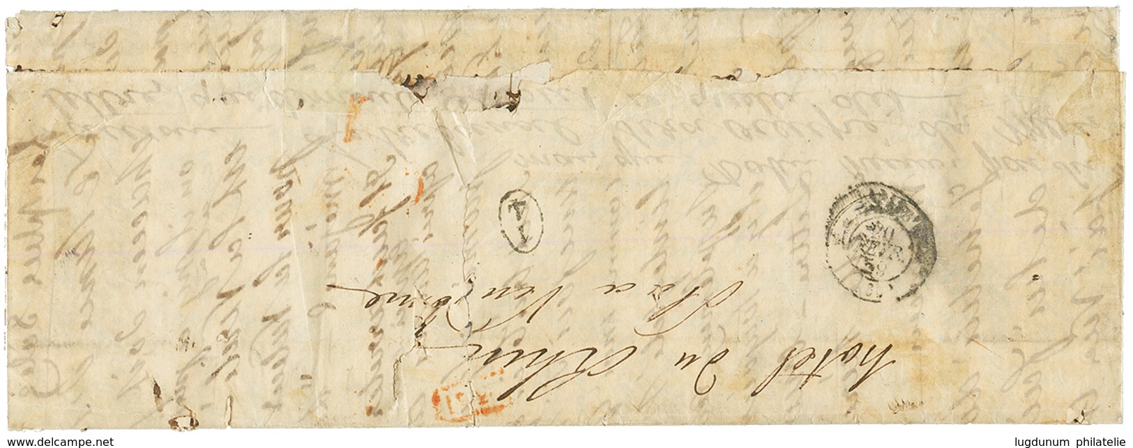 SWITZERLAND : 1859 1F(x2) + 40r + 5r Canc. NEUCHATEL On Cover To PARIS (FRANCE). Inside Text With Fault (tears). Very Ra - Altri & Non Classificati