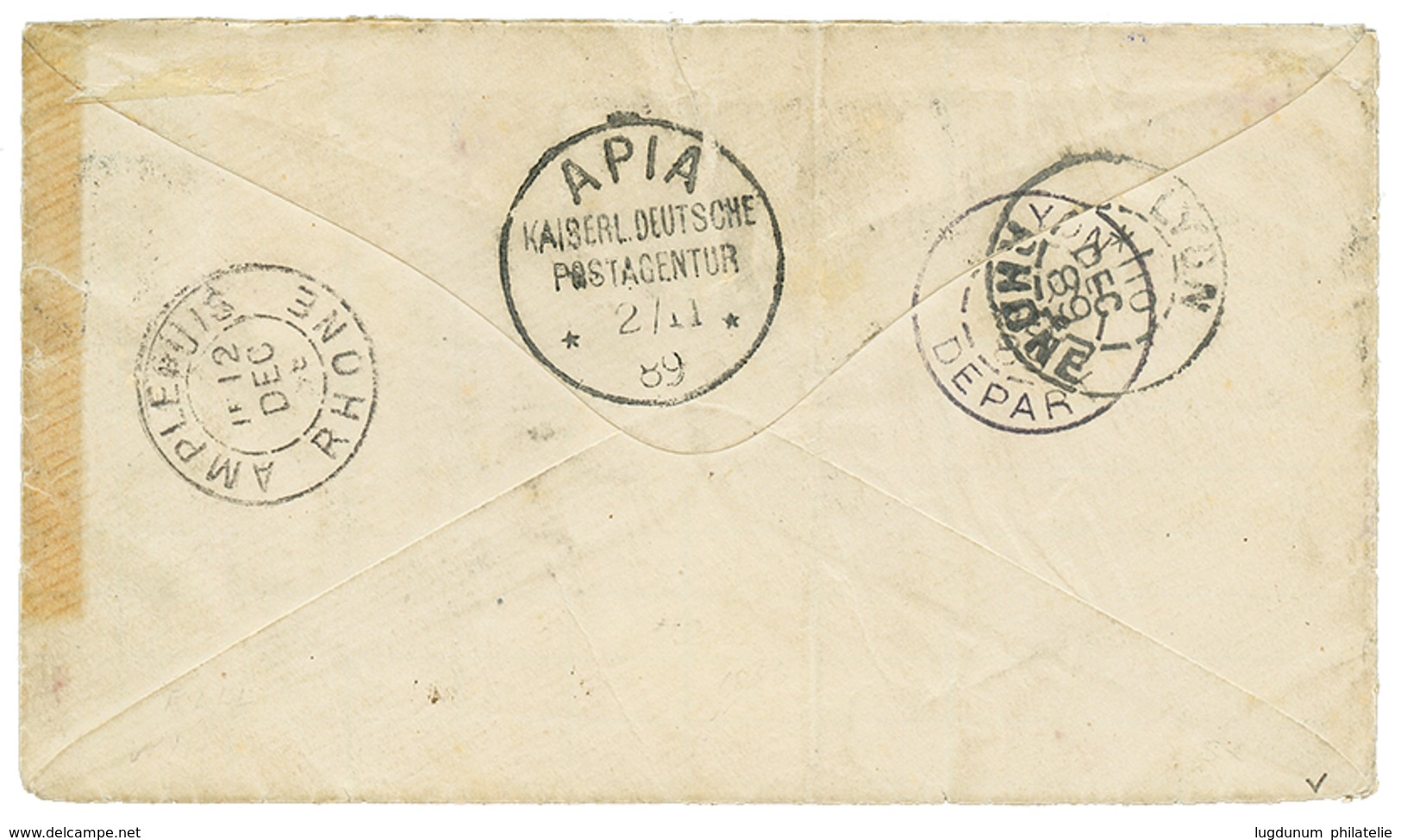 TONGA - FIRST ISSUE : 1889 2d Violet(x2) + 6d Blue + NUIKUALOFA On Envelope To FRANCE. Missionary Mail. Verso, APIA DEUT - Tonga (...-1970)