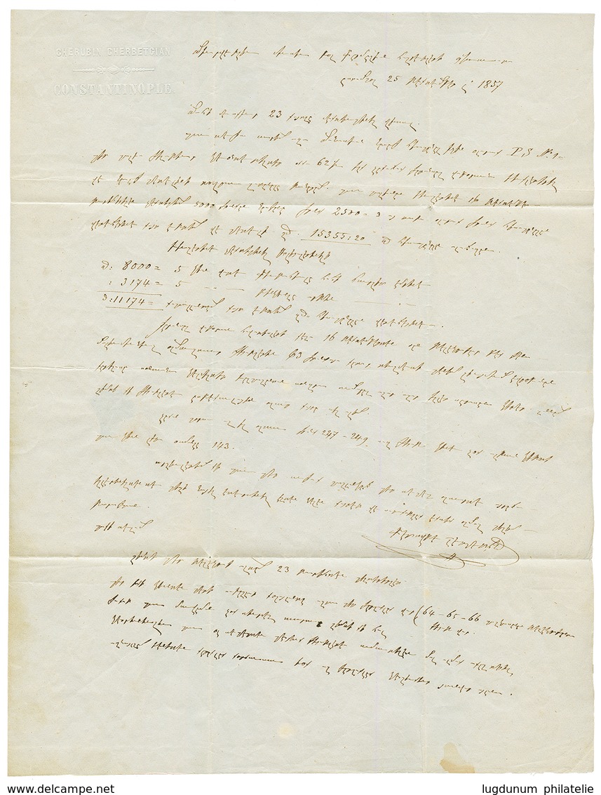 1857 COSTANTINOPOLI POSTA DEI PIROSCAFI OTTOMANI/ P.P On Entire Letter From CONSTANTINOPLE To BROUSSE. Vf. - Altri & Non Classificati