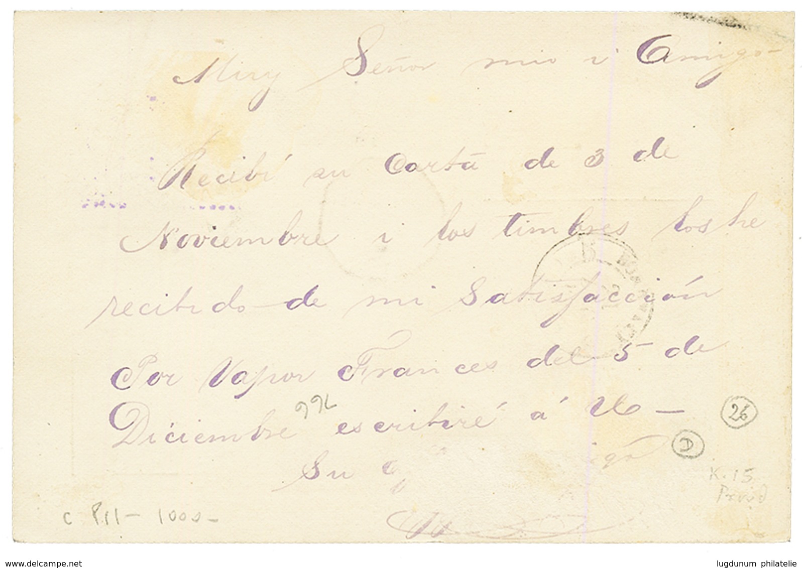 VENEZUELA : 1884 10c + Very Rare French Maritime Cachet PORTO-CABELLO PAQ FR. D N°3 On Card To FRANCE. Scarce. Superb. - Venezuela