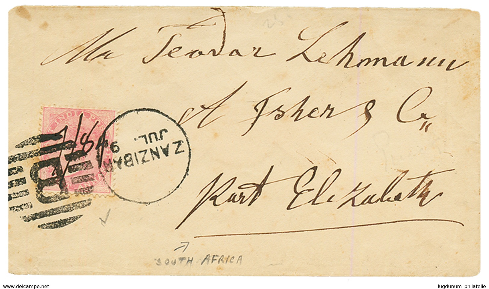 ZANZIBAR To SOUTH AFRICA : 1884 INDIA 8a Pink Canc. B + ZANZIBAR On Envelope To PORT ELIZABETH ( SOUTH AFRICA). Verso, T - Sonstige & Ohne Zuordnung