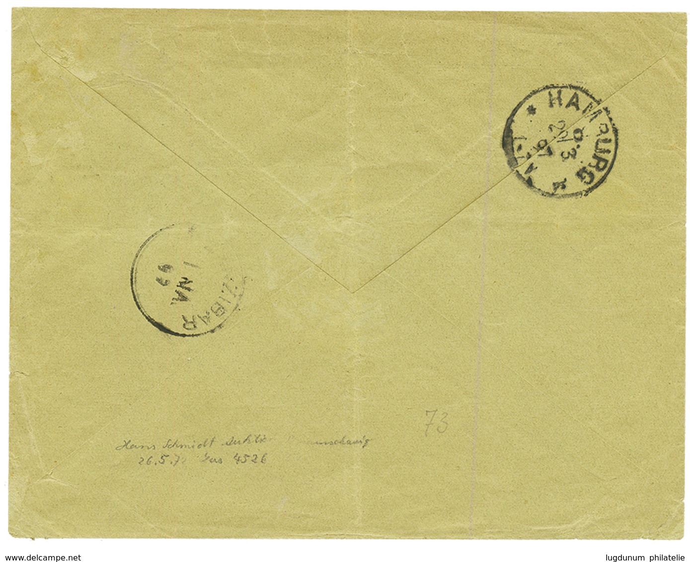 1897 DOA 5p On 10pf Canc. BAGAMOYO On Envelope From ZANZIBAR To HAMBURG. Vvf. - Otros & Sin Clasificación