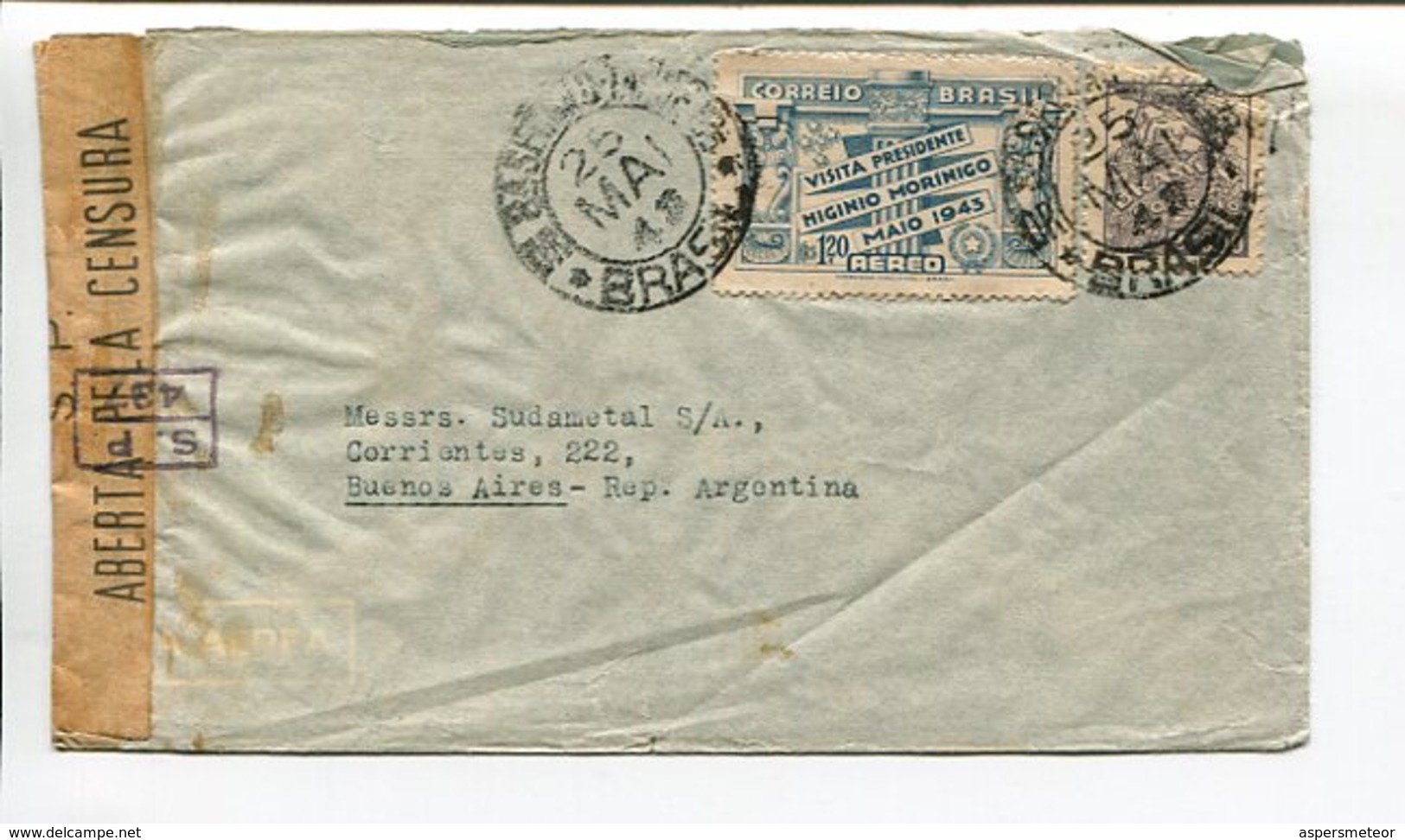 ENVELOPE CIRCULATED FROM BRASIL TO ARGENTINA YEAR 1943, AIR MAIL. SOBRE CIRCULADO VIA AEREA - LILHU - Lettres & Documents
