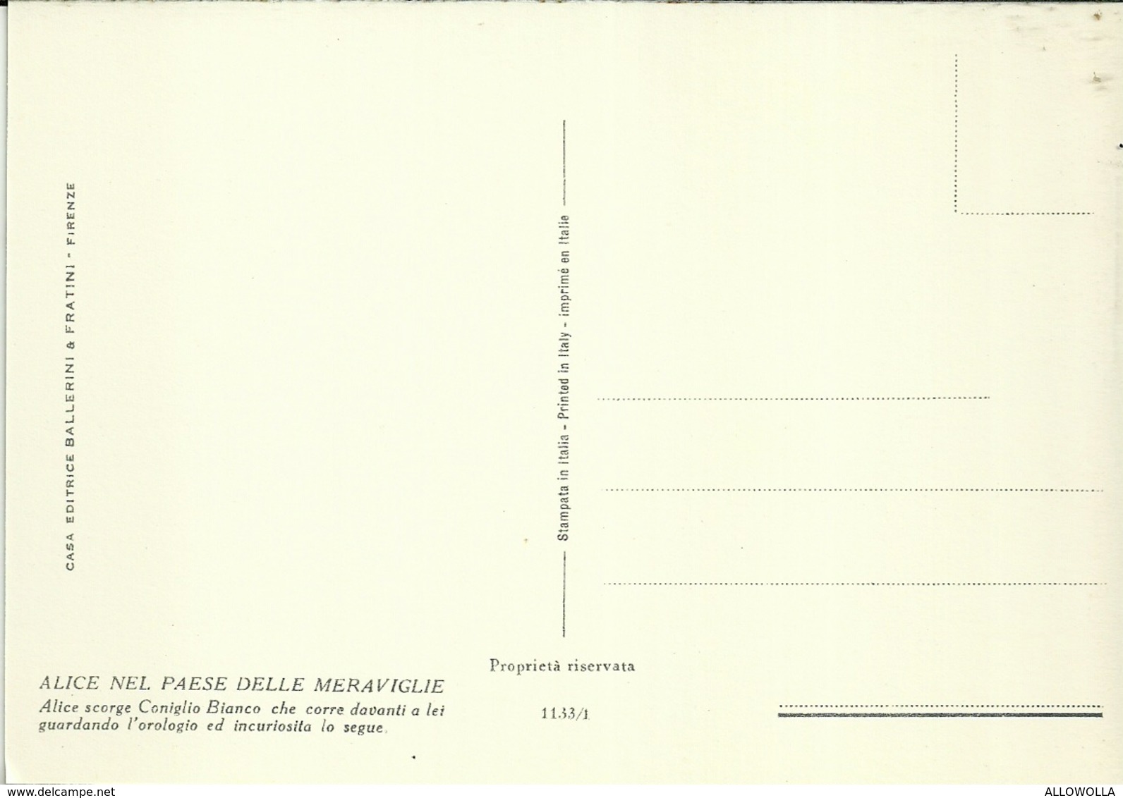 3709 "ALICE NEL PAESE DELLE MERAVIGLIE-LE FAVOLE ILLUSTRATE-SERIE DI 6 CARTOLINE" CART. POST. OR. NON SPED.